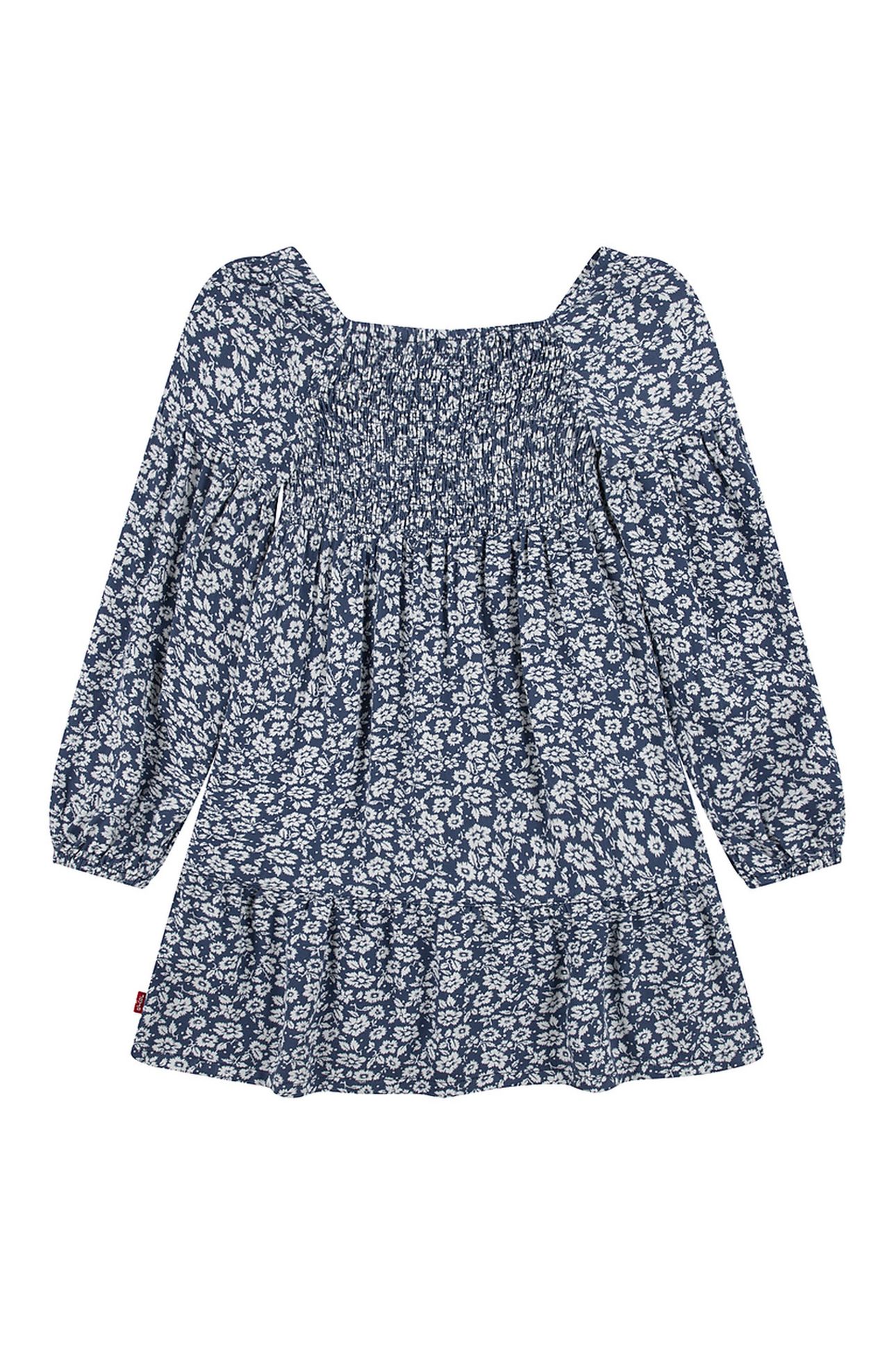 GIRLS LONG SLEEVE SMOCKED TOP DRESS VINTAGE INDIGO 1