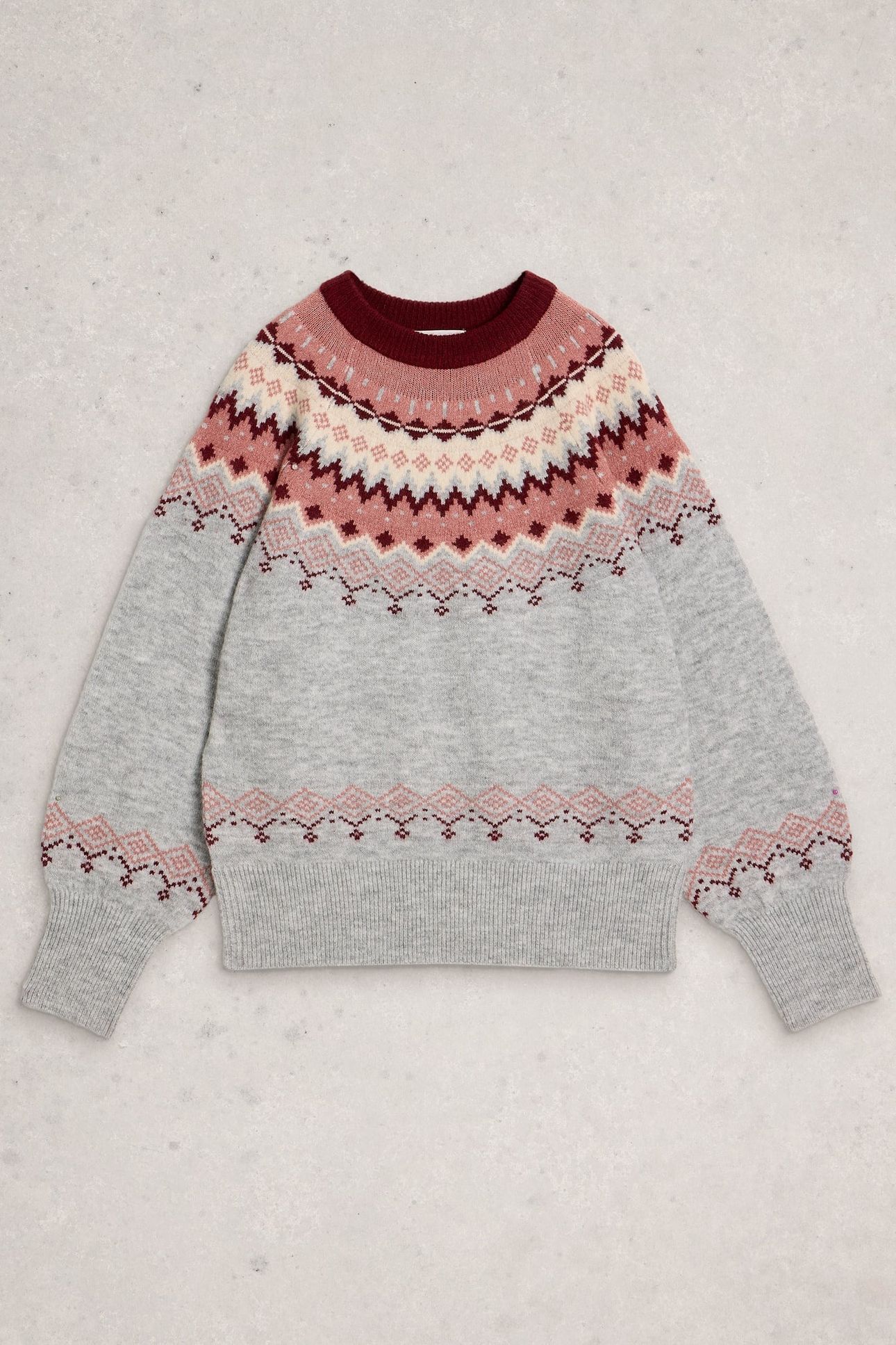 FAIRISLE CREW NECK JUMPER GREY MULTI 1