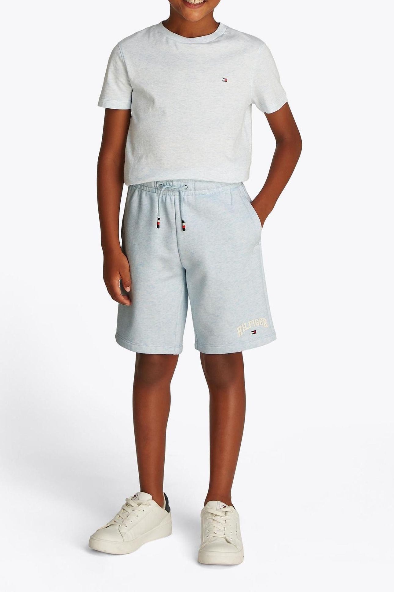BOYS HILFIGER VARSITY SWEATSHORT BREEZY BLUE HEATHER 1