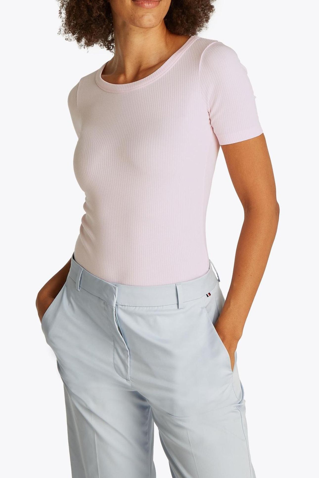 SLIM 5X2 RIB C-NECK SS LIGHT PINK 2