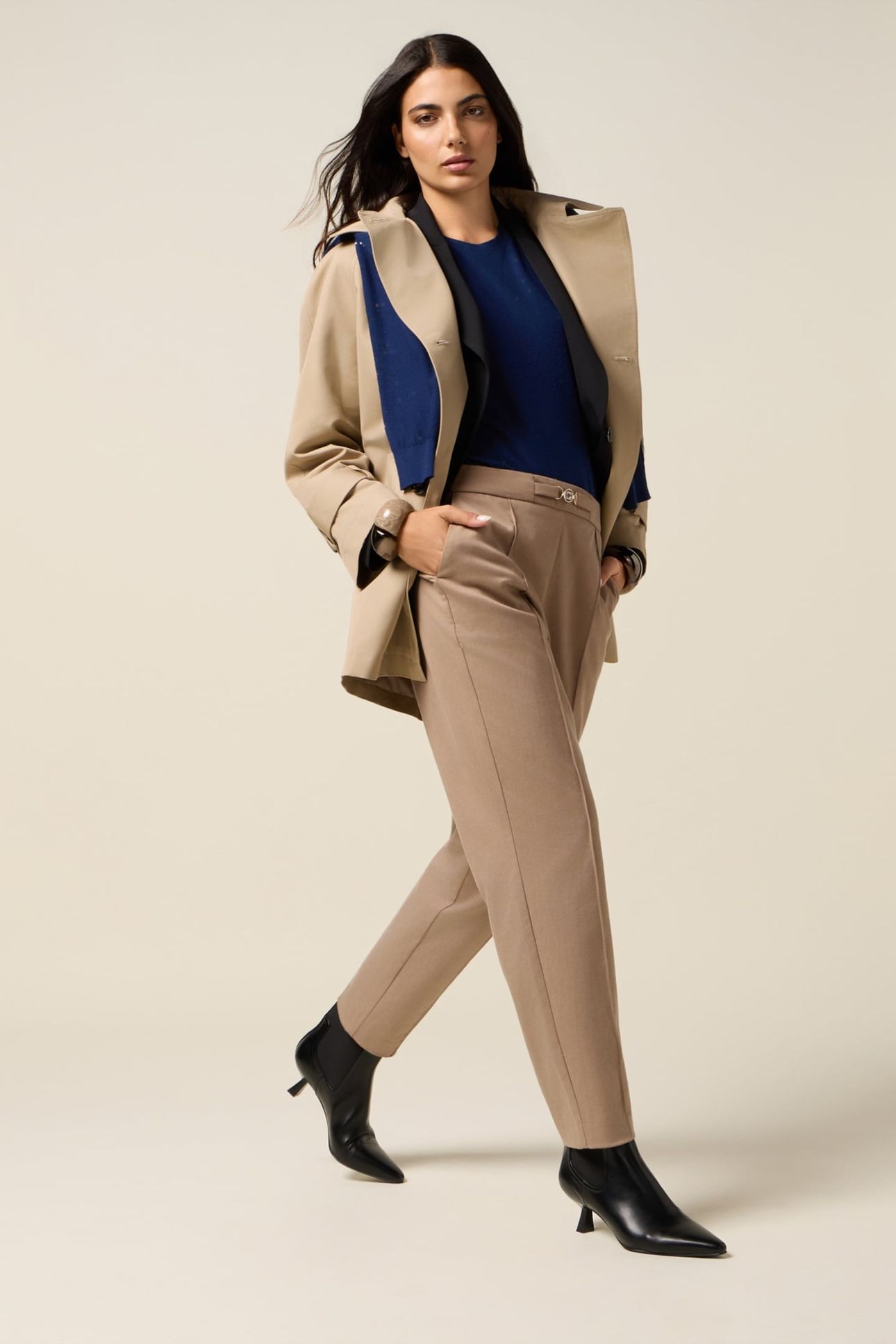 DOUBLE-BREASTED MIDI TRENCH COAT IN COTTON BLEND BEIGE 2