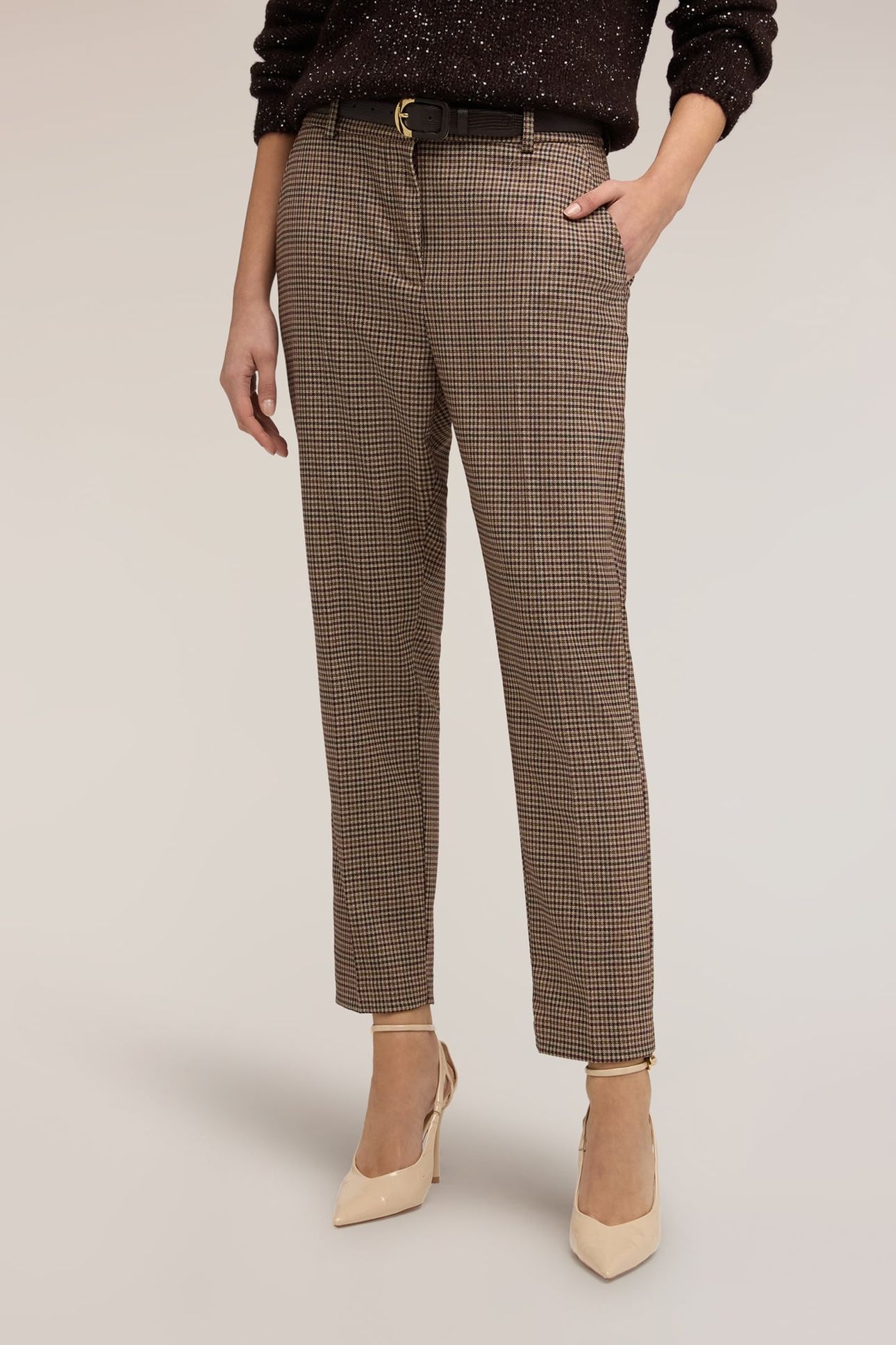 REGULAR FIT PANTS WITH CHECK PATTERN BEIGE 1