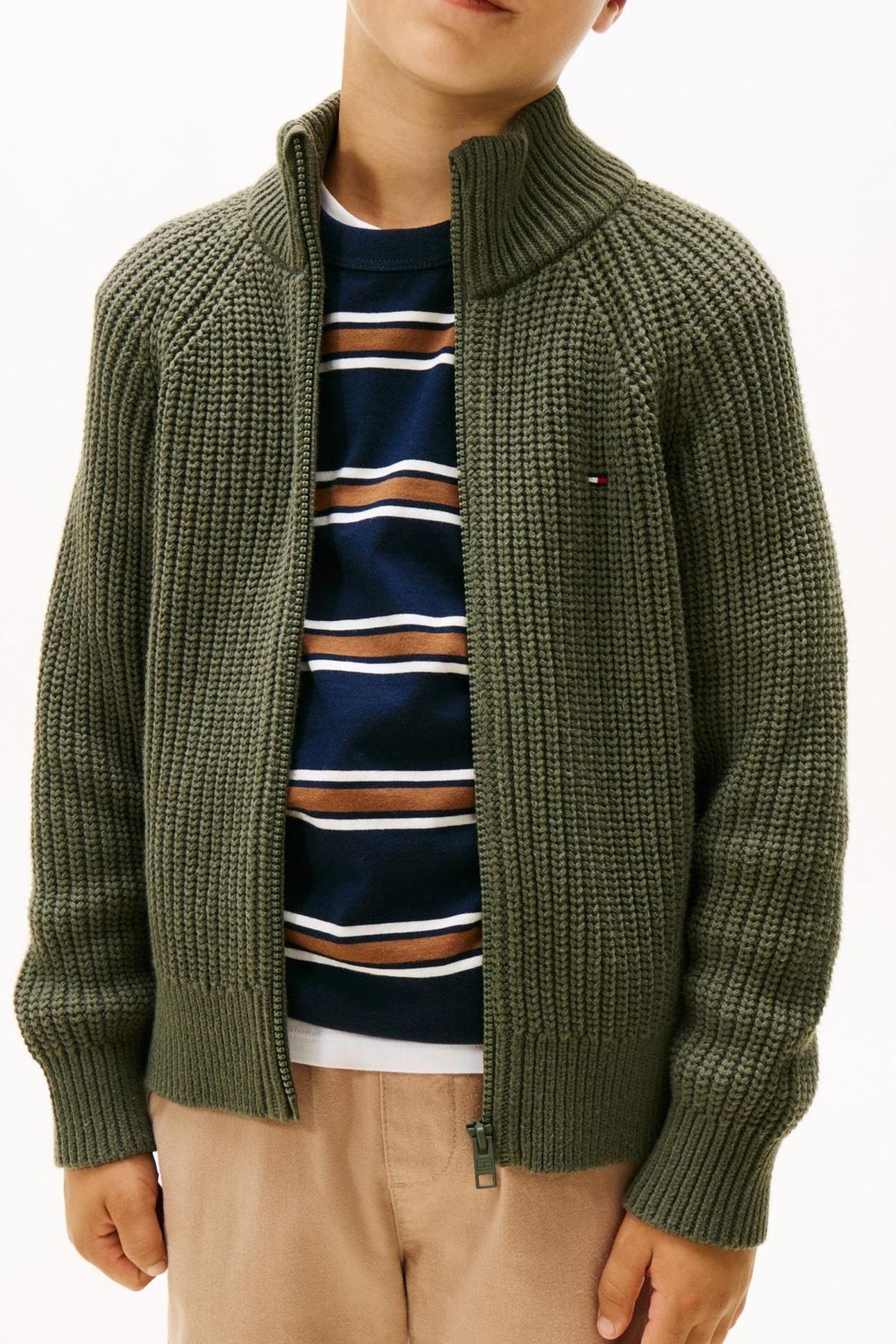 BOYS HALF CARDIGAN FULL ZIP PEWTER GREEN 1