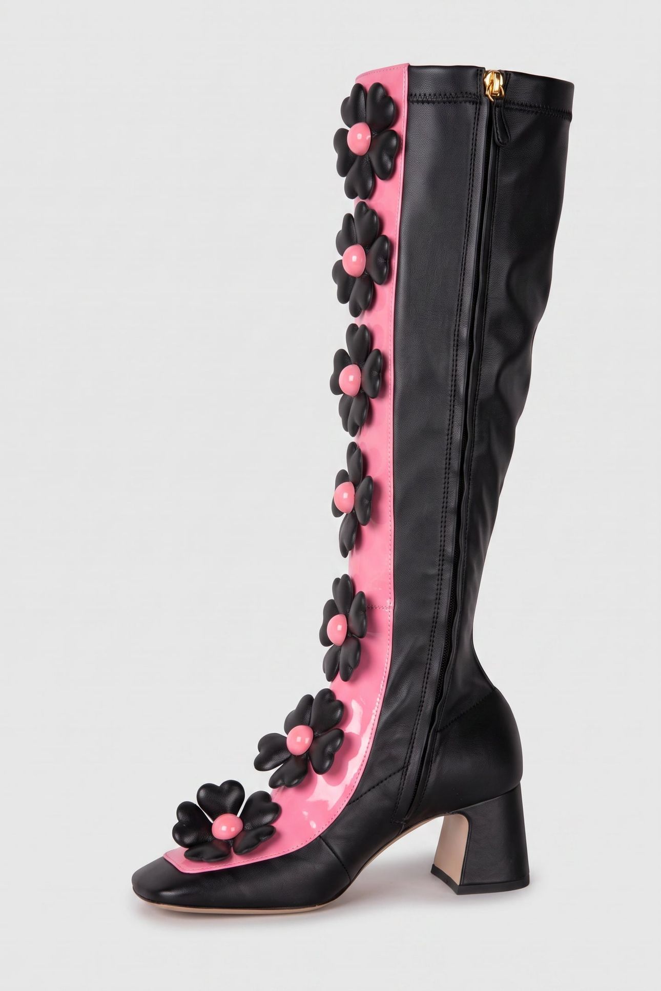 HEART FLOWERS STRETCH BOOTS BLACK 2