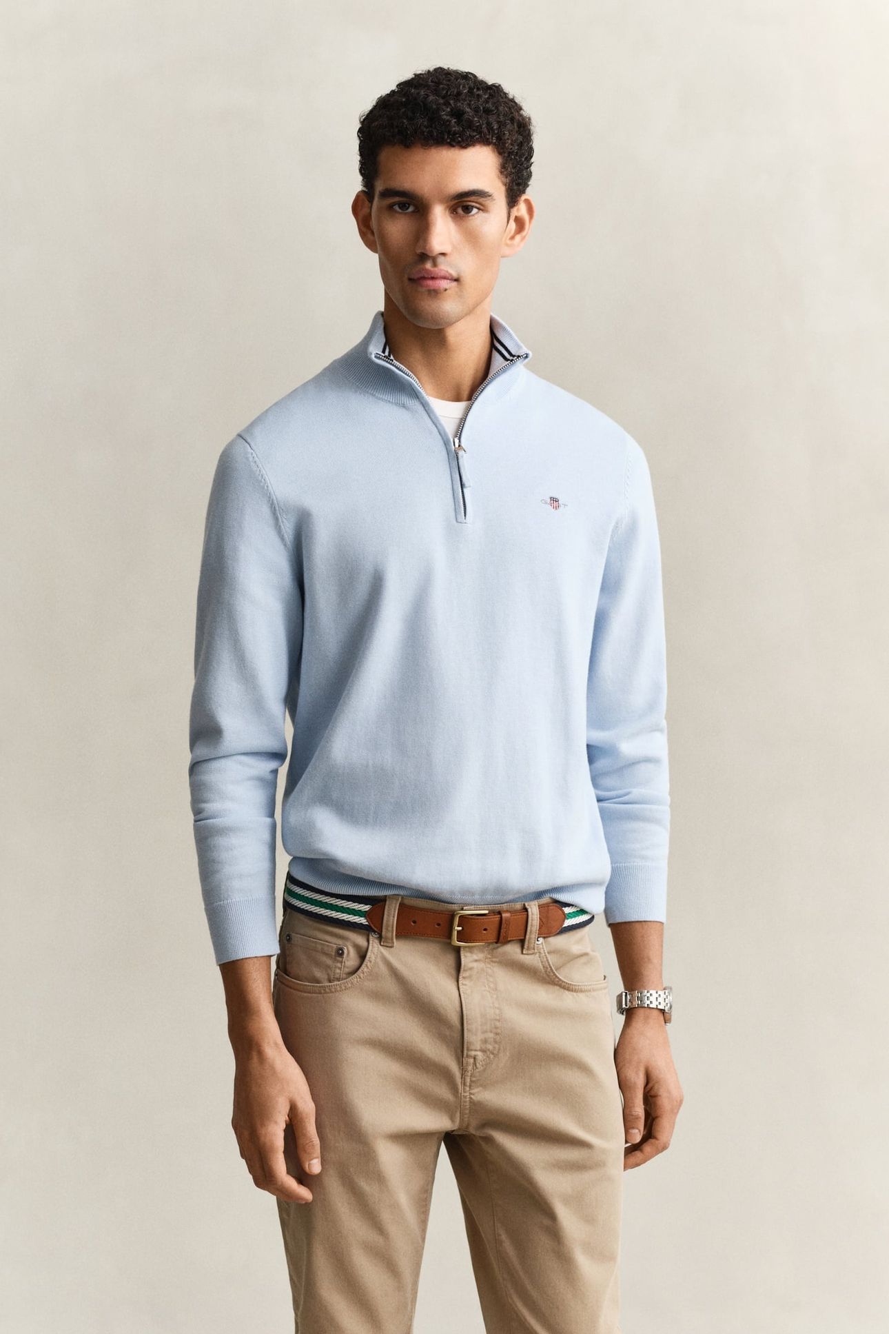 CLASSIC COTTON HALF ZIP FRESH BLUE 1