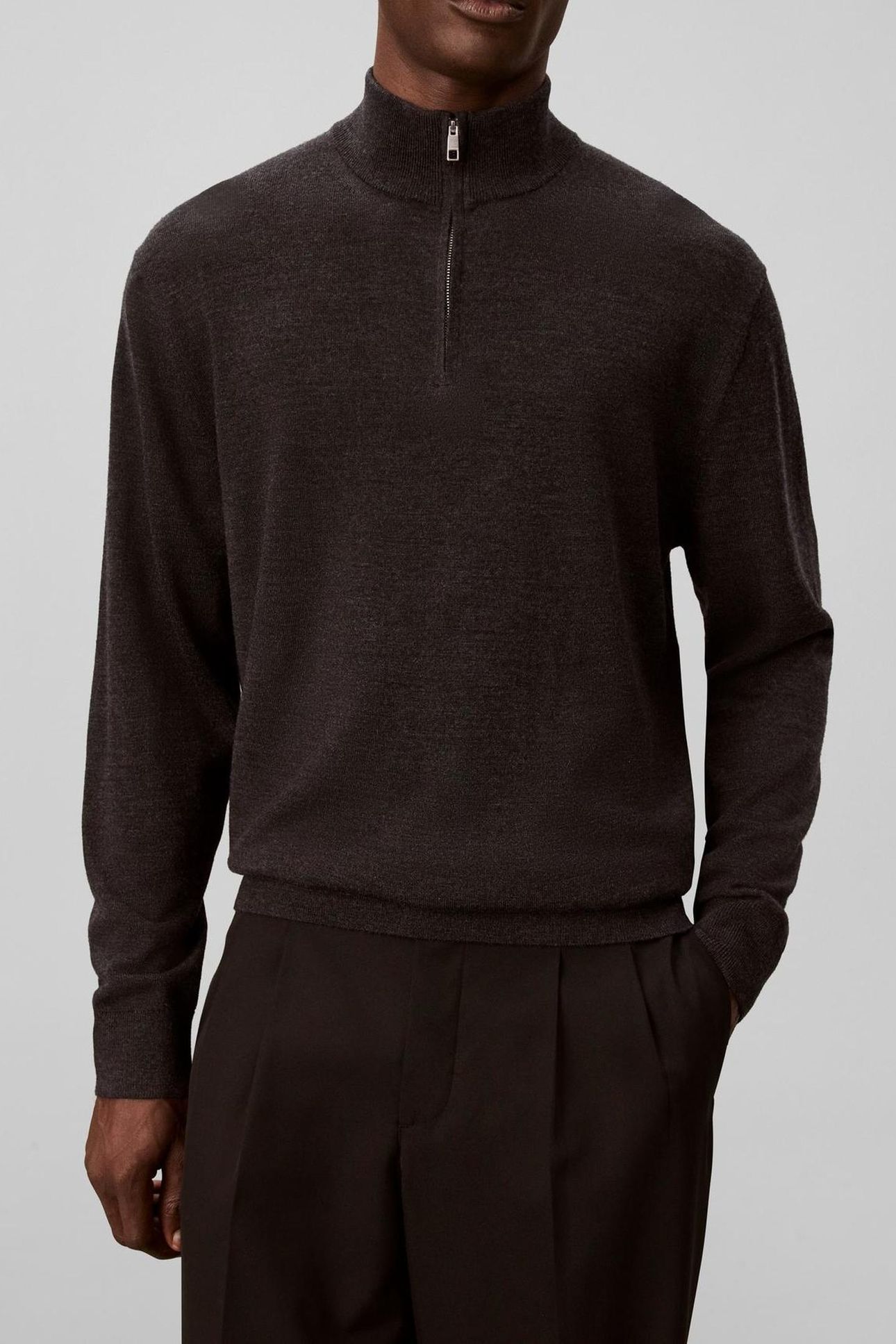 LS 100% MERINO QUARTER ZIP GUNMETAL HEATHER 1