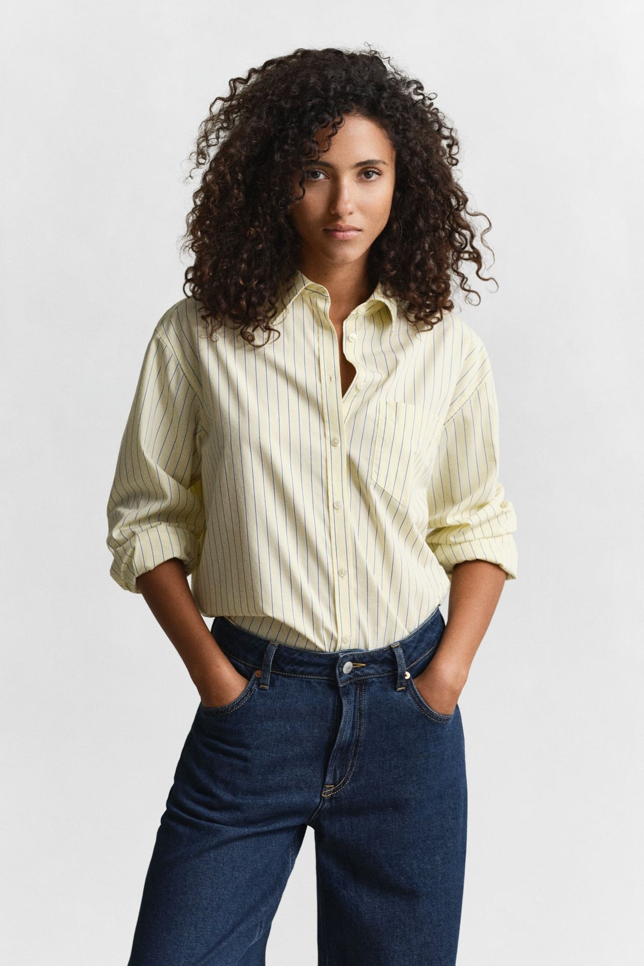 REL CLASSIC POPLIN STRIPE LS SHIRT VANILLA YELLOW 1