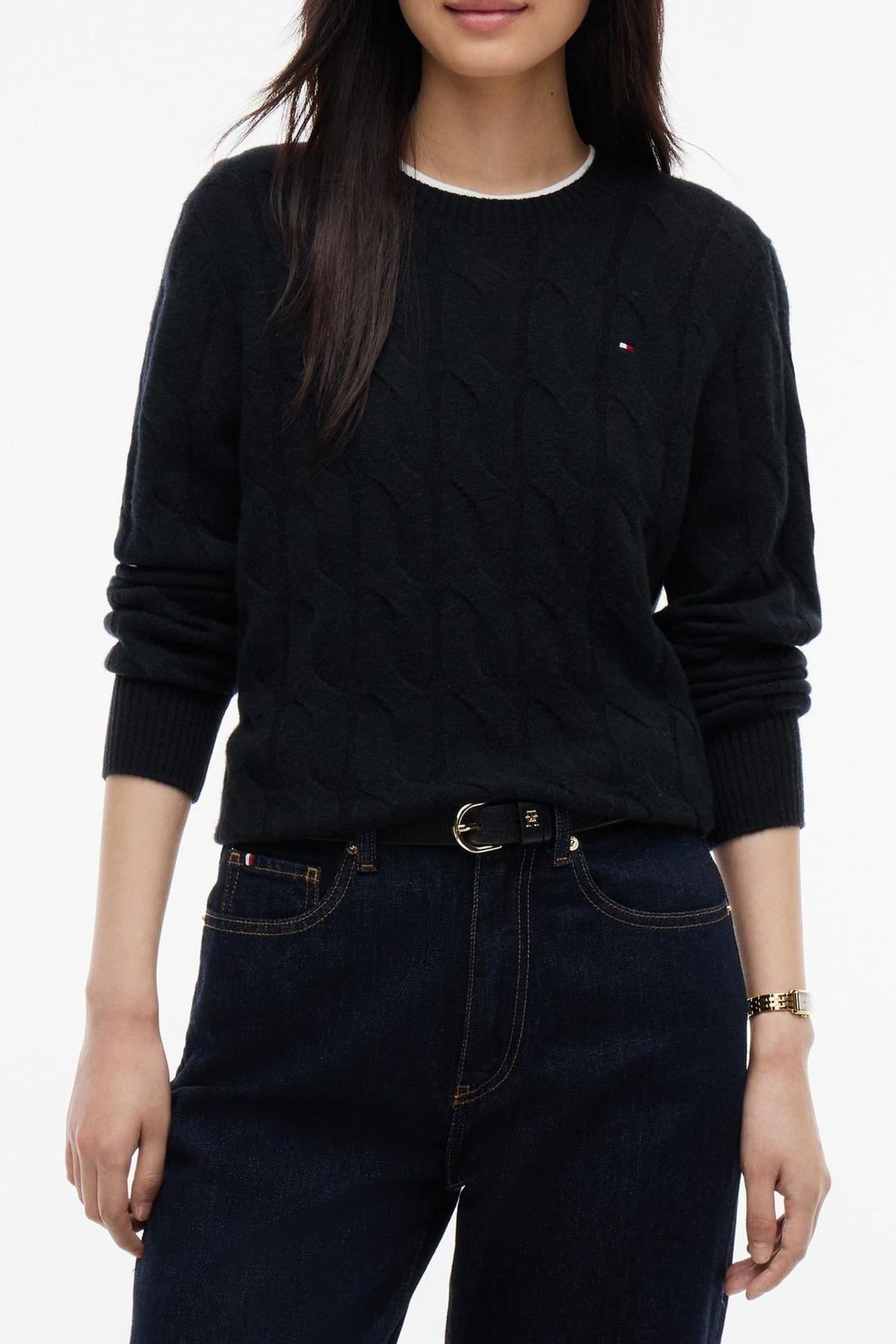 SOFT WOOL CABLE C-NECK BLACK 1