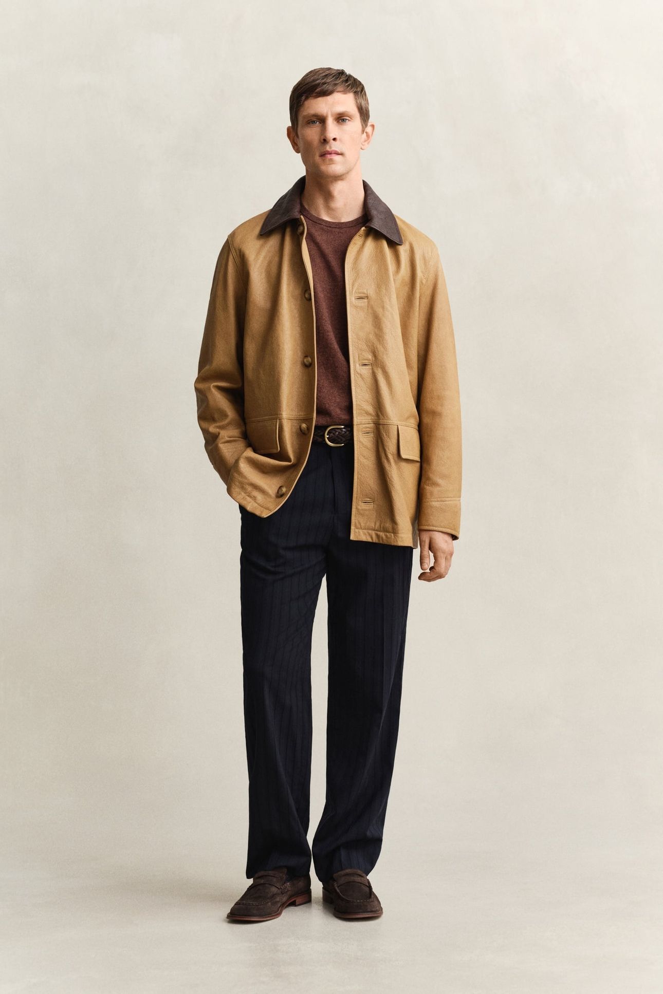 SLUB COTTON LINEN C-NECK HAZELNUT MELANGE 3