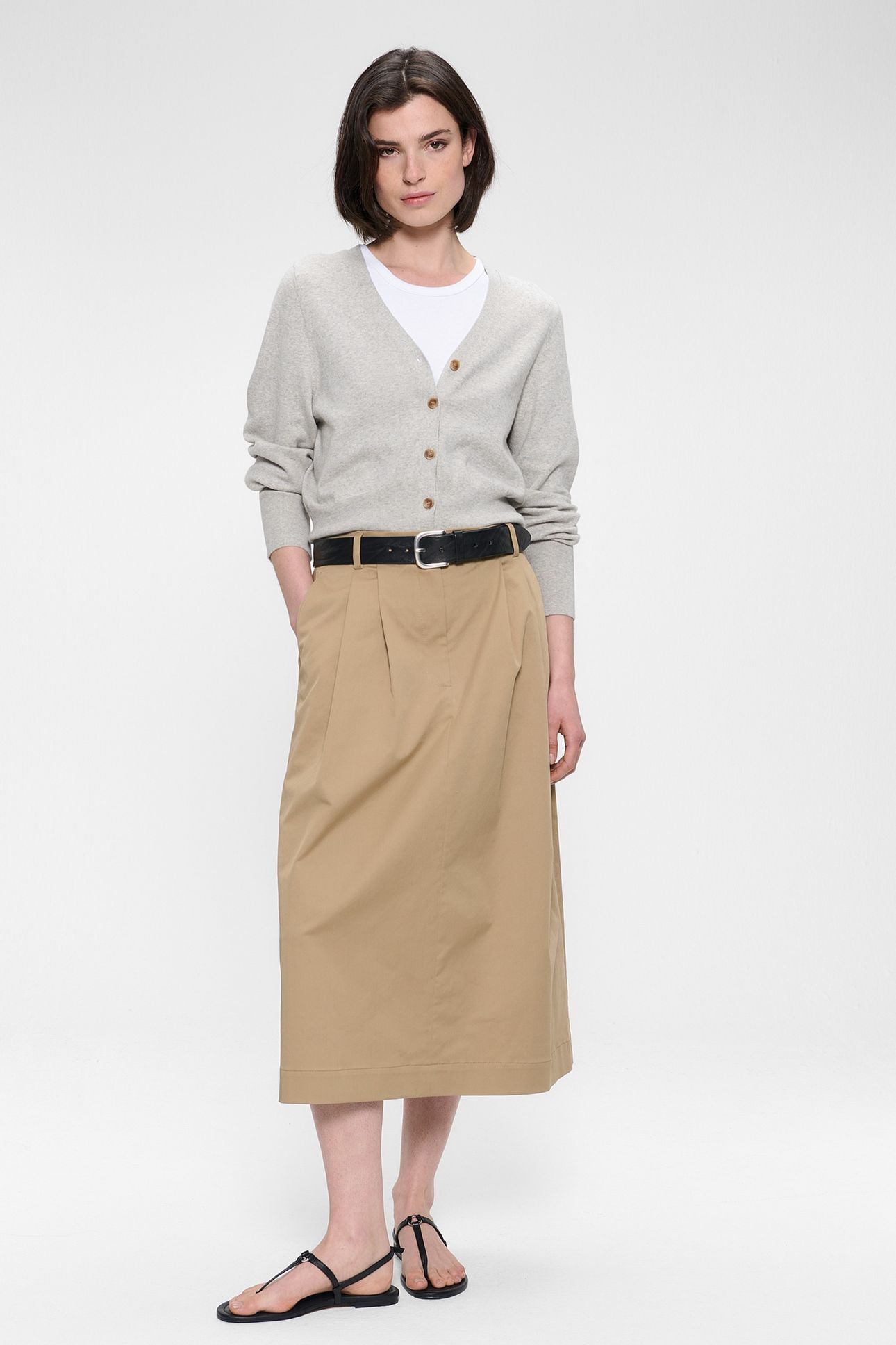 COTTON CASHMERE V-NECK CARDI LIGHT GREY MELANGE 2