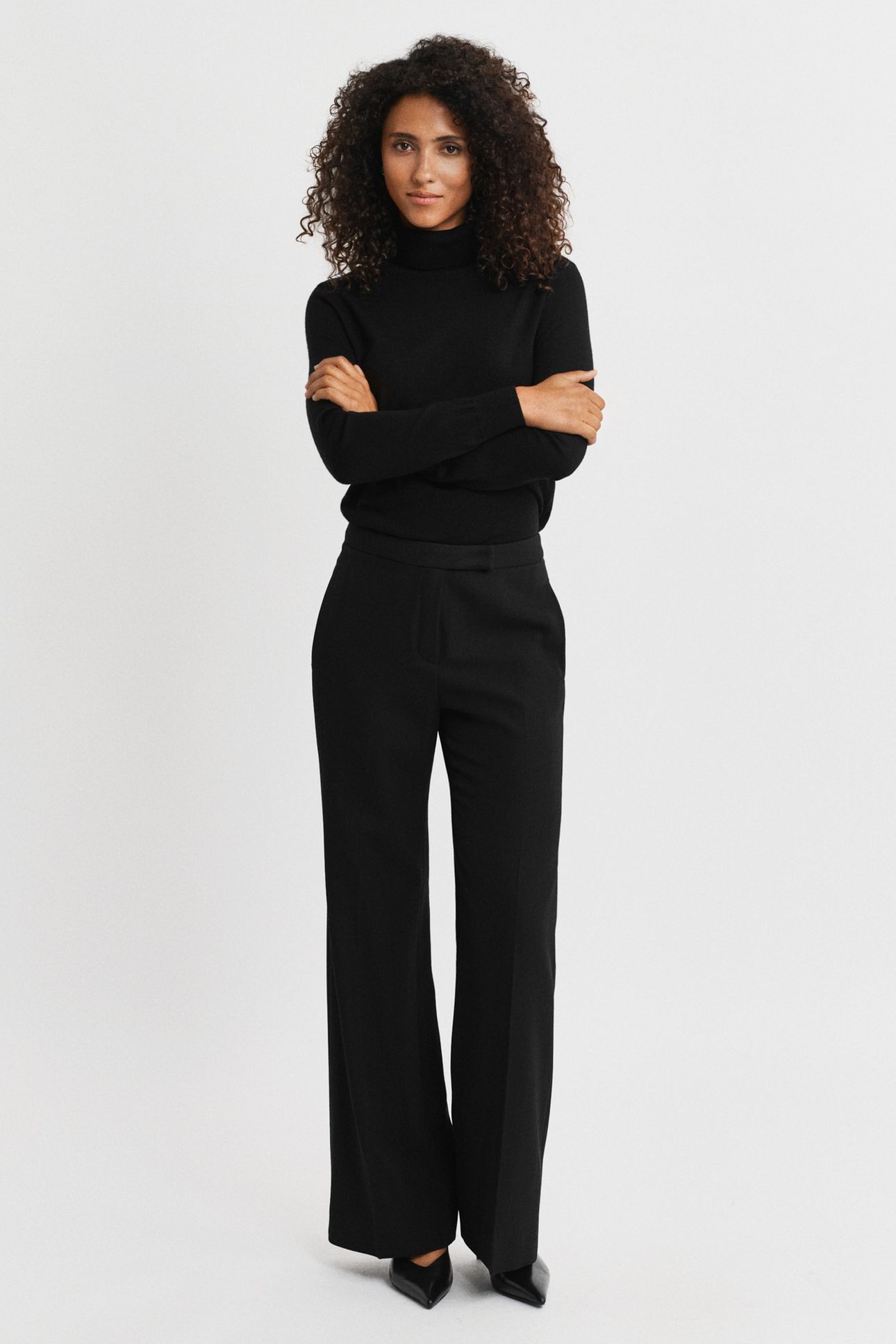 WOOL BLEND FLARE TUXEDO PANTS BLACK 1
