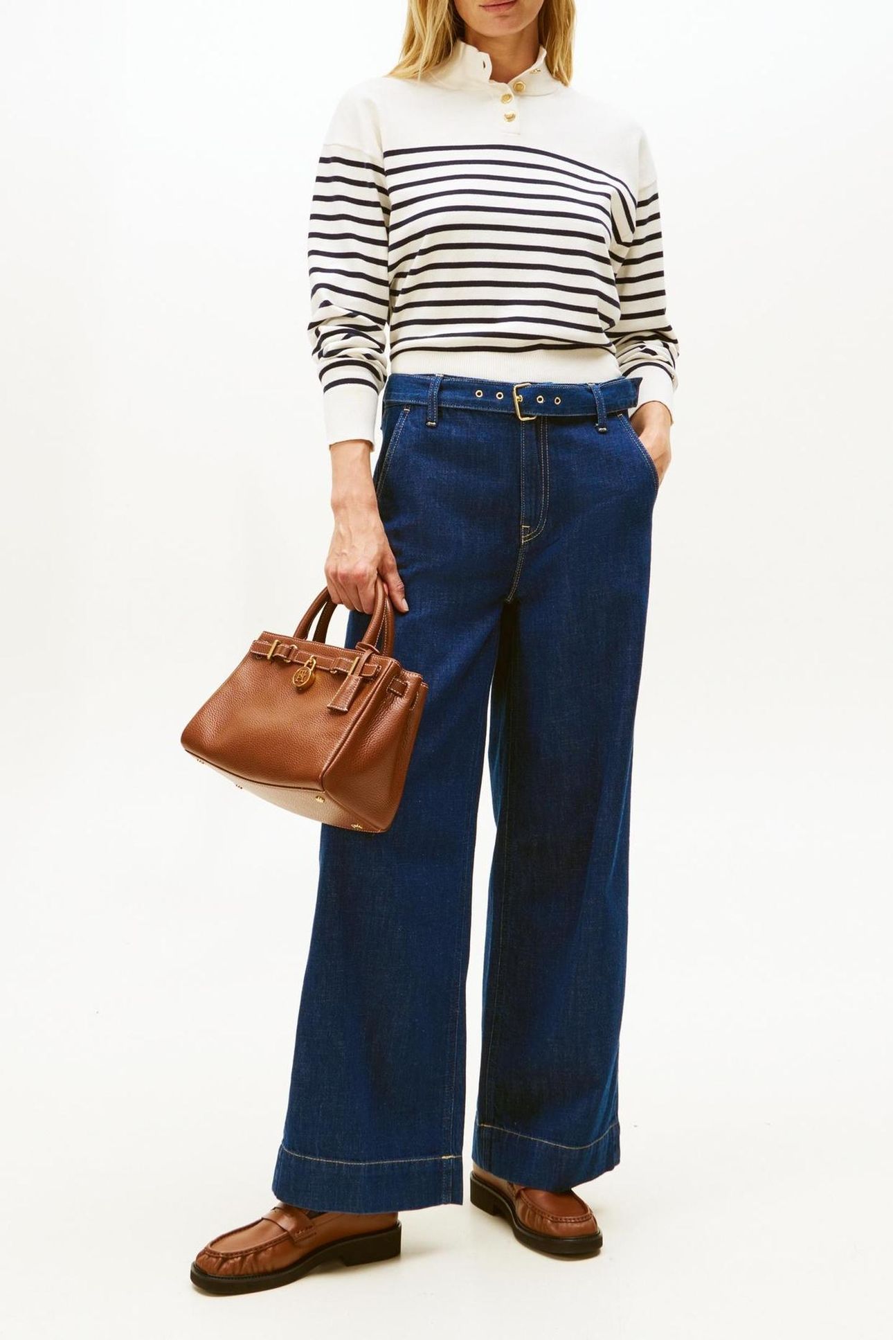 CO JERSEY GOLD BUTTON SWEATER PLACED THIN NAVY 2