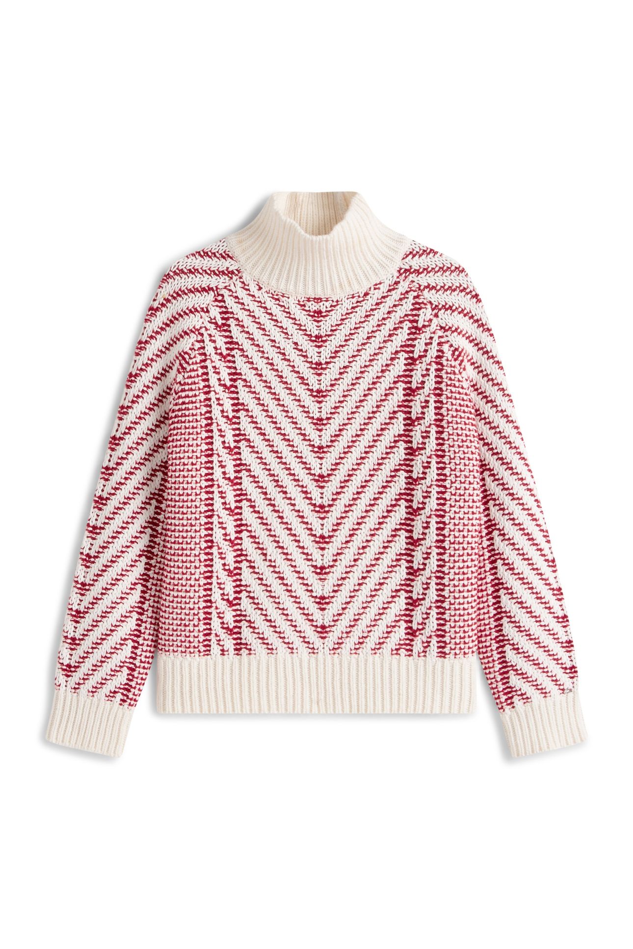 TEXTURED CABLE MOCK-NECK RED TEXTURE 4