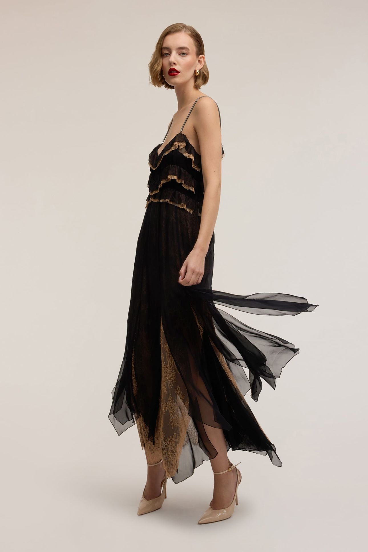 LONG DRESS IN GEORGETTE WITH SMART COUTURE LACE BLACK 3