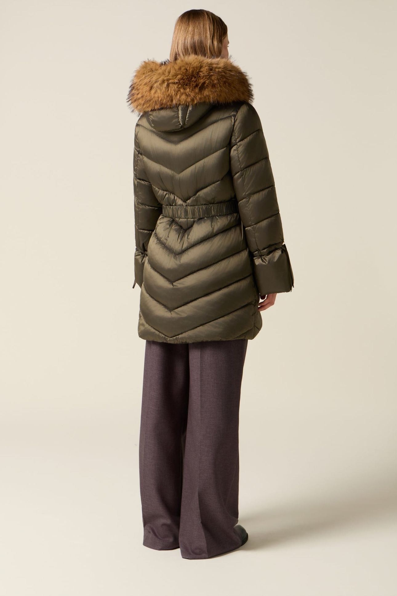 MIDI DOWN JACKET WITH BELT MILITARY GREEN 2
