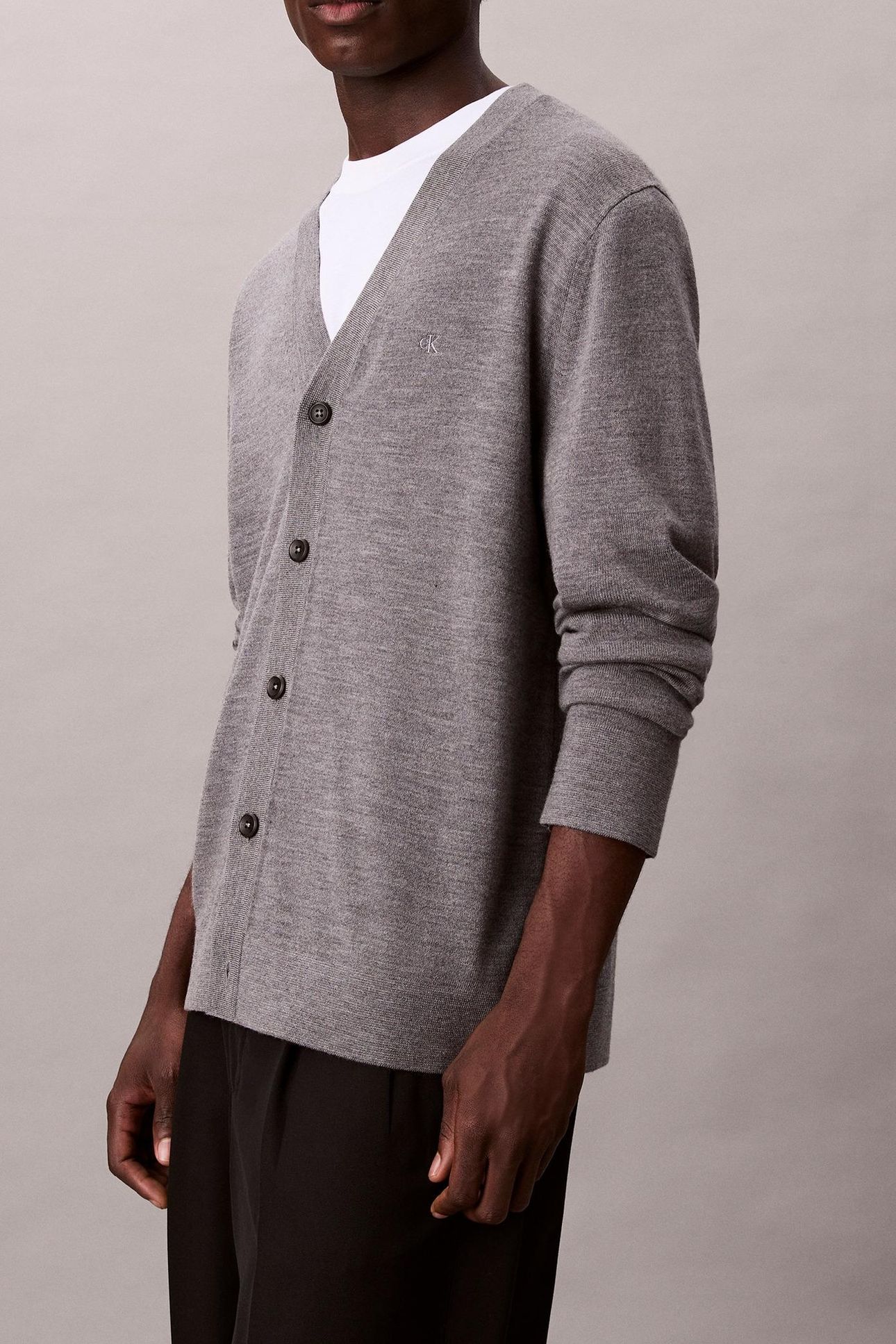 LS 100% MERINO CARDIGAN MED GREY HEATHER 5