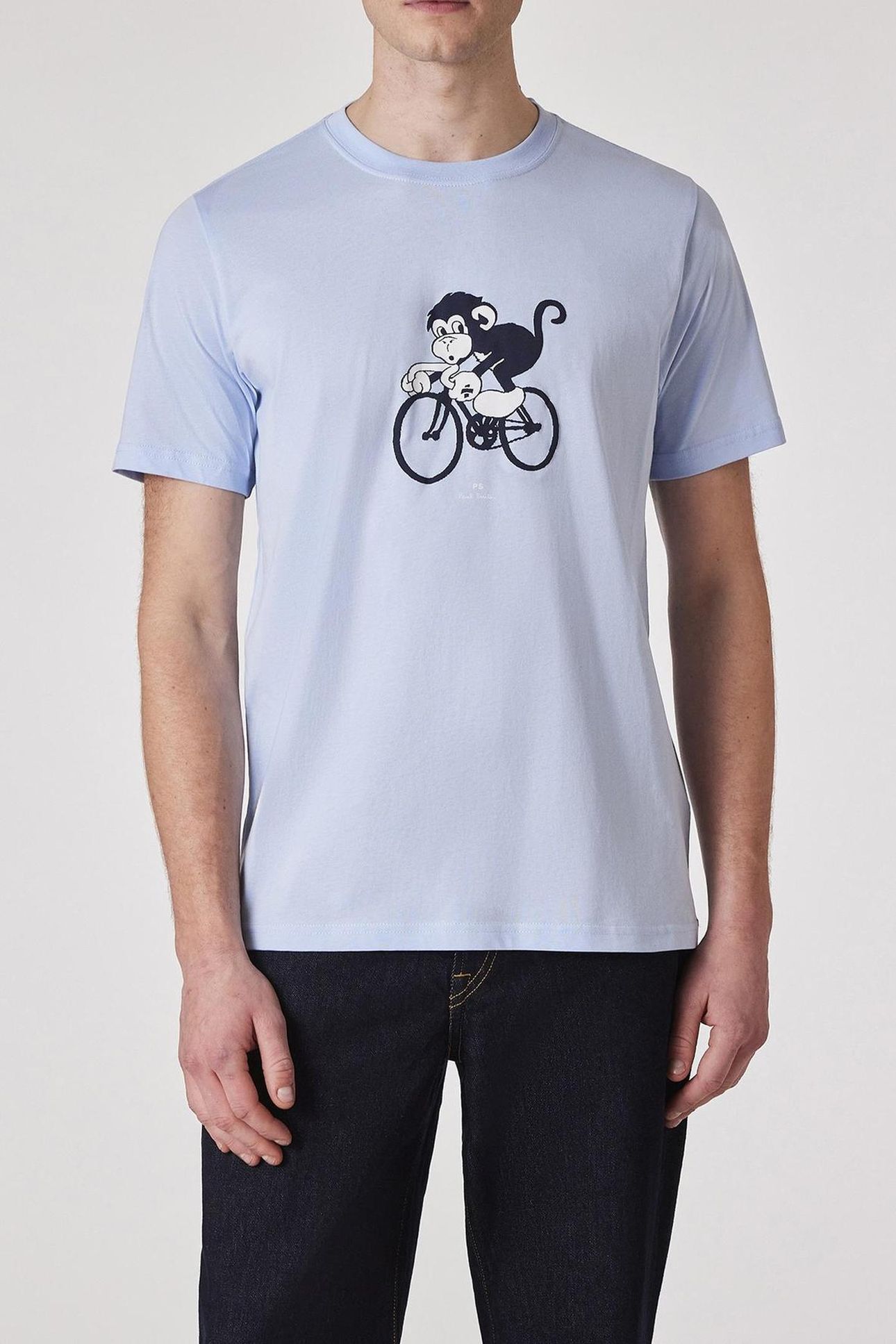 MENS REG FIT TSHIRT BIKE MONKEY LIGHT BLUE 1