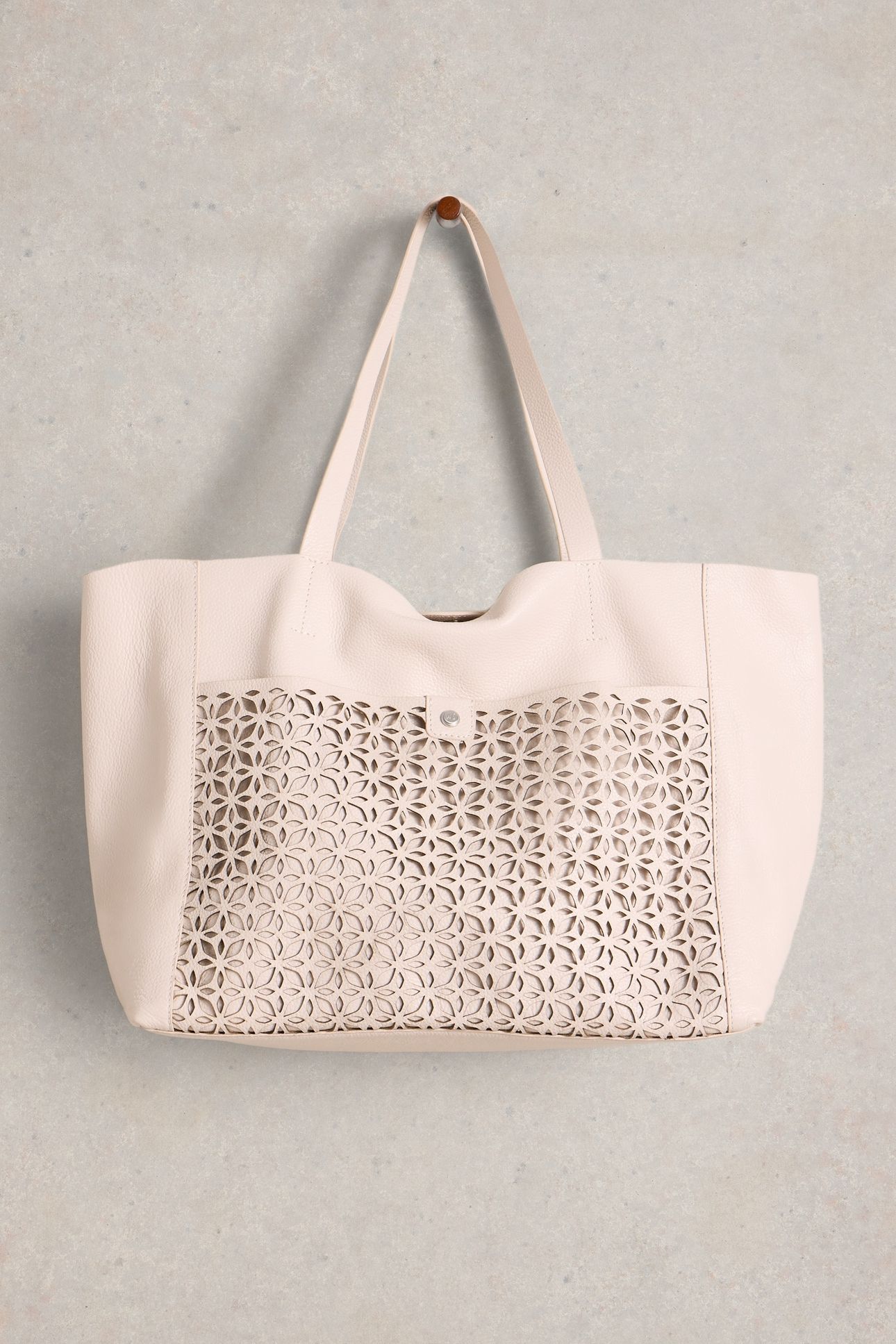 LAYLA LASERCUT LEATHER TOTE PALE IVORY 3