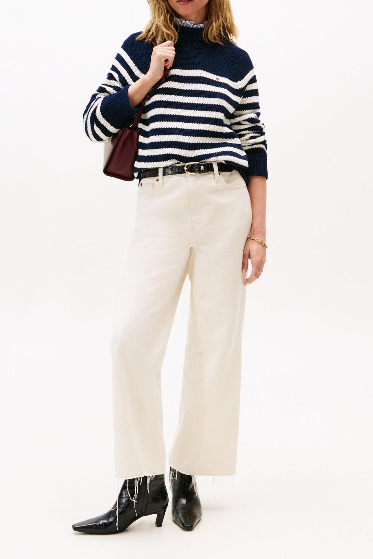 COTTON BLEND MOCK-NECK BLUE/WHITE ENG STRIPE 2