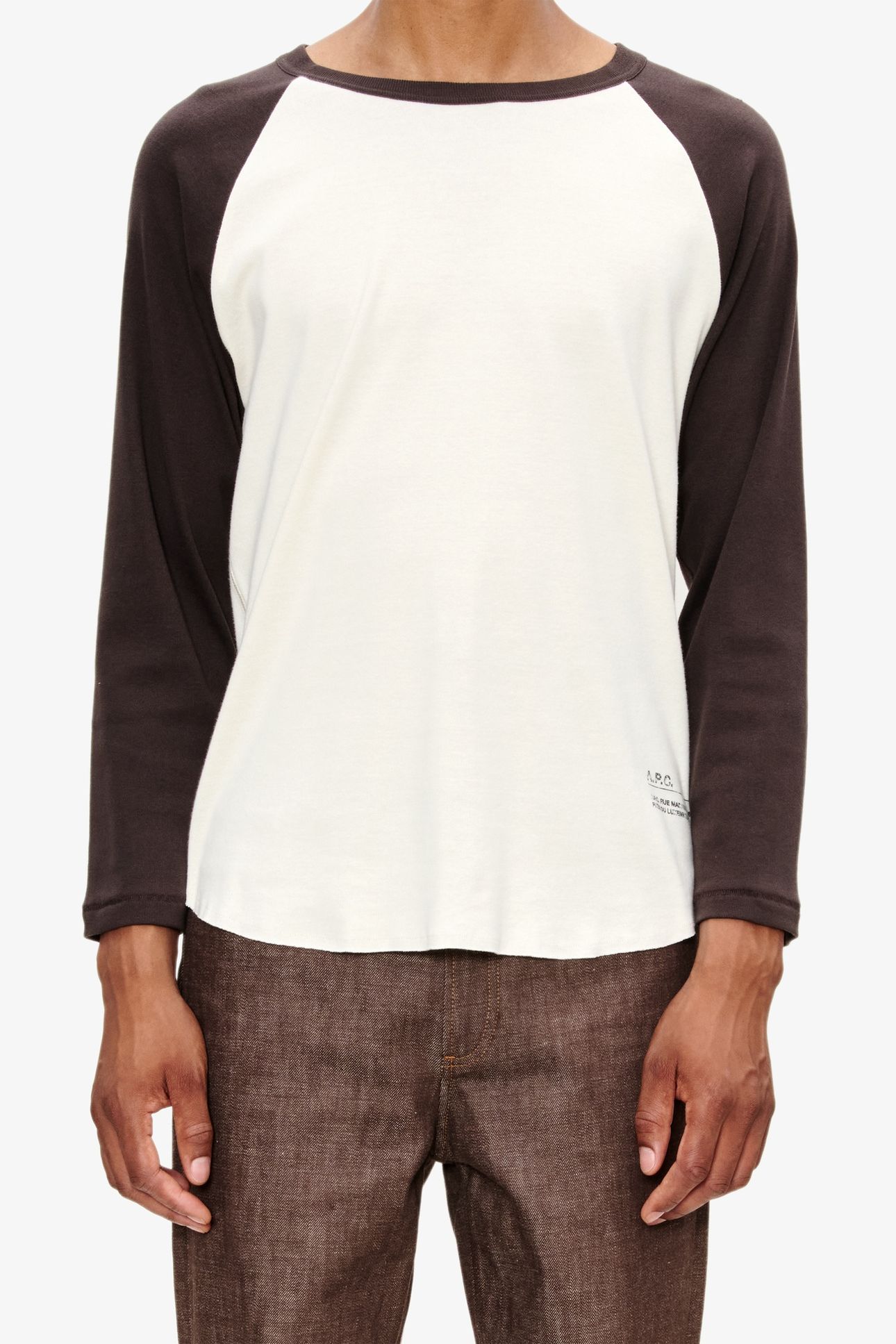 UNISEX T-SHIRT 3/4 SLEEVE CONTRAST BEIGE/BROWN 1