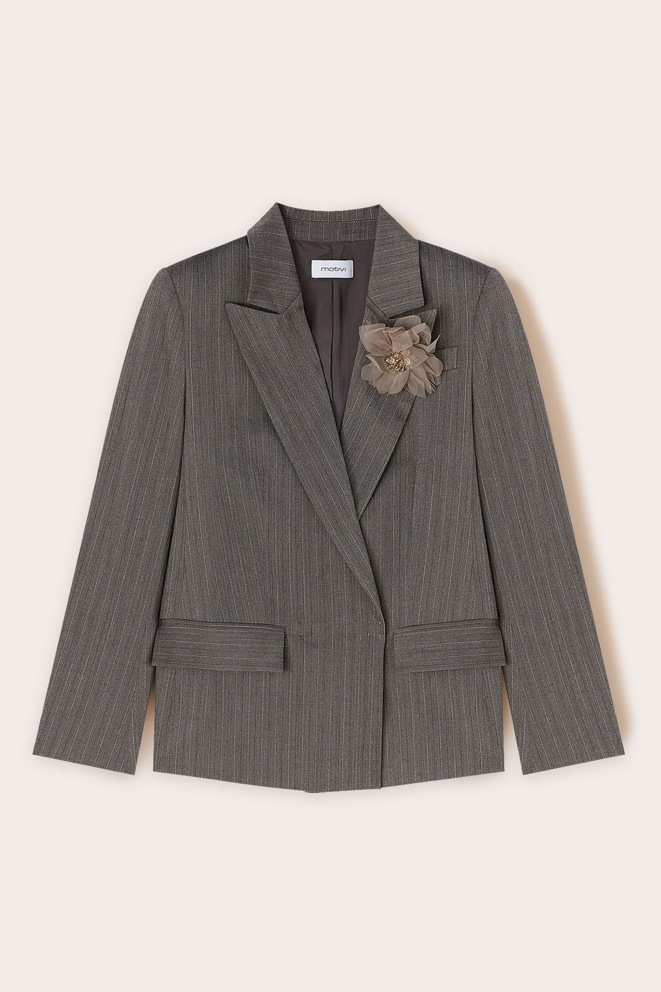 PINSTRIPED LUREX BLAZER WITH FLOWER BROOCH GREY 3