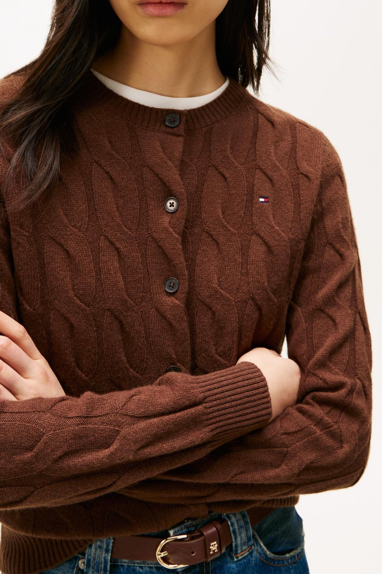 SOFT WOOL CABLE C-NECK LEGACY BROWN 5