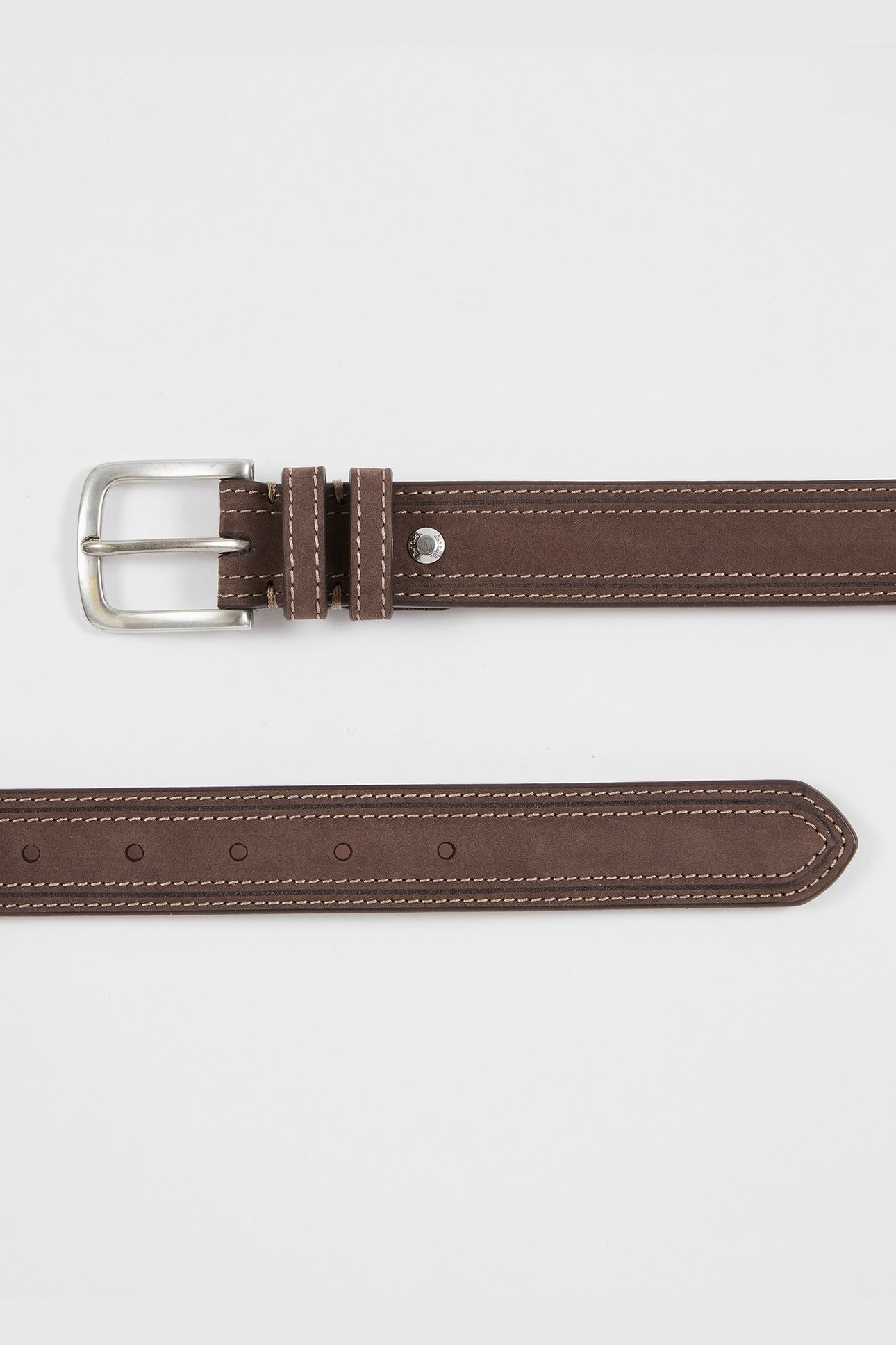 MEN BELT TOP STITCH N VEIN BROWN 2