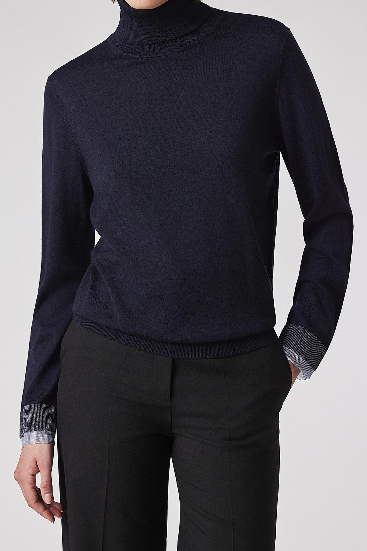 WOMENS KNITTED SWEATER ROLL NECK VERY DARK NAVY 1