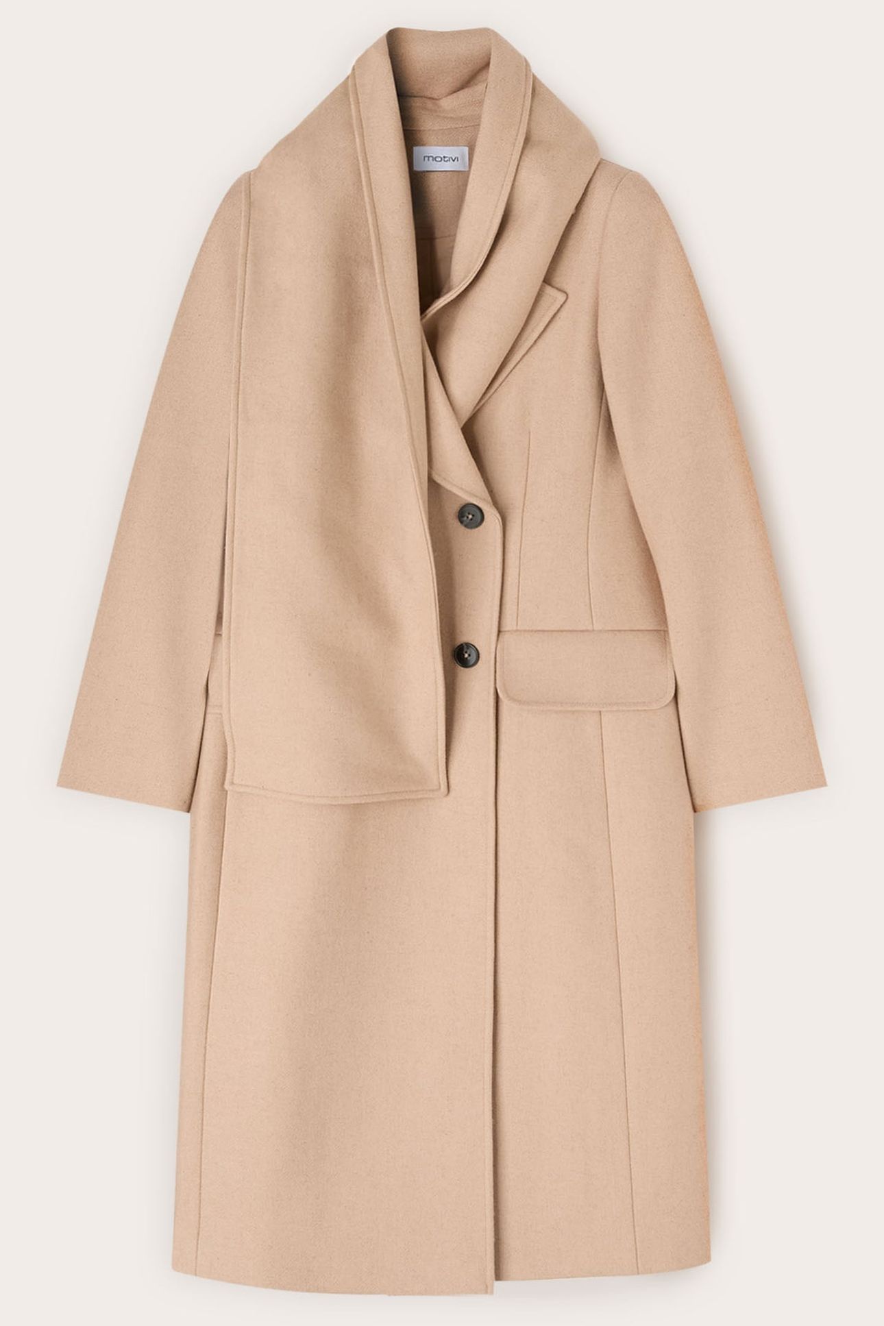 DOUBLE-BREASTED COAT WITH SCARF PATTERN BEIGE 4