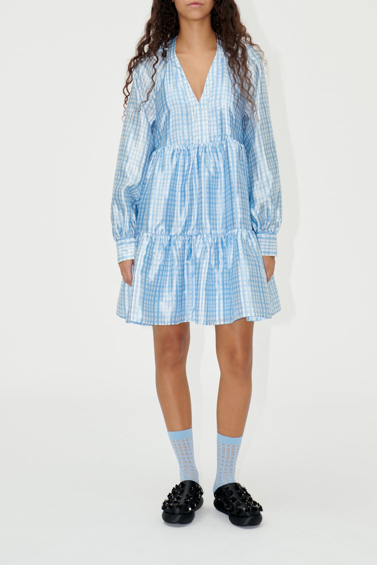 JASMINE DRESS MID BLUE CHECK 1