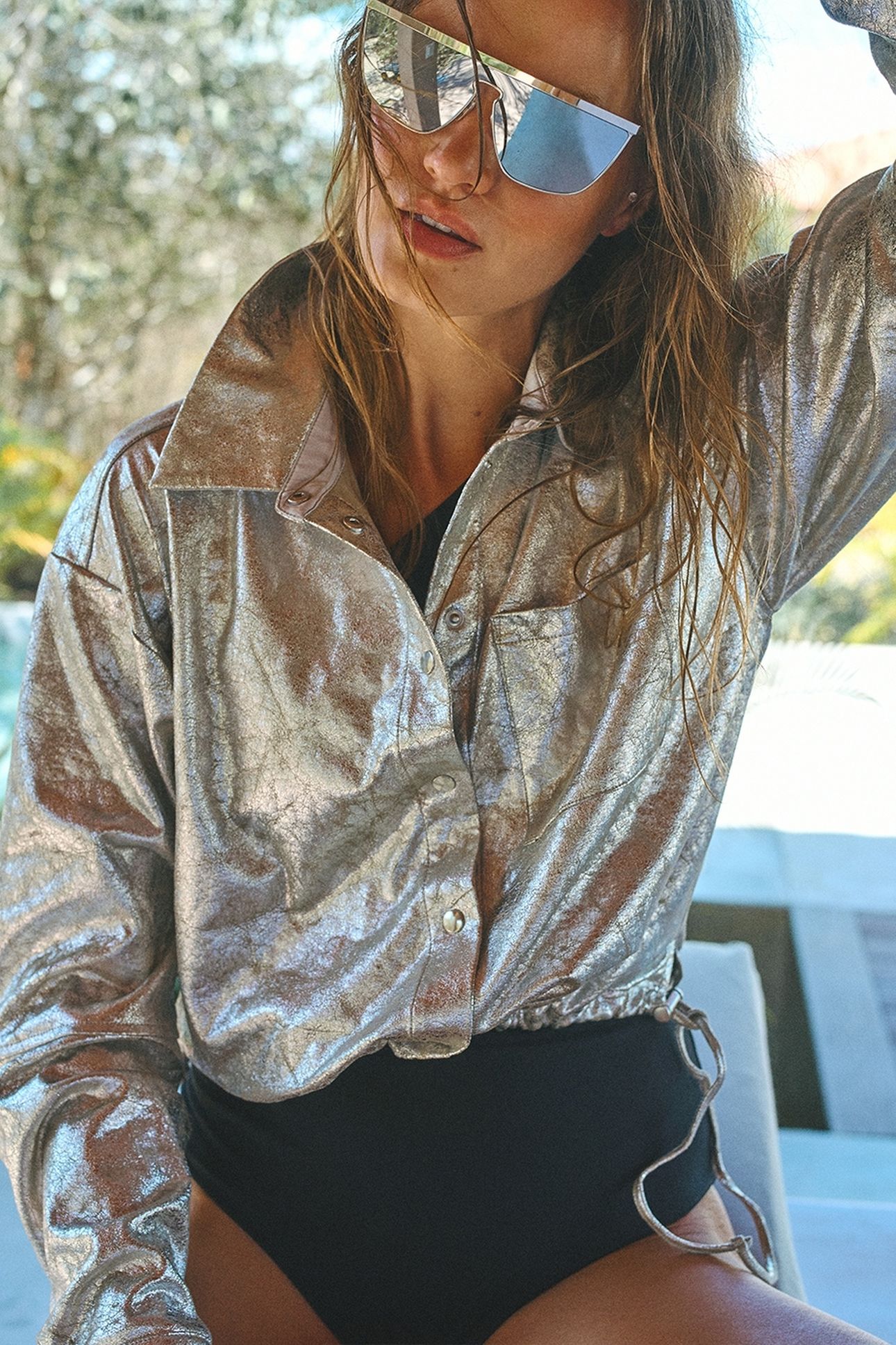 NIKTA METALLIC FAUX LEATHER SHIRT SILVER 8