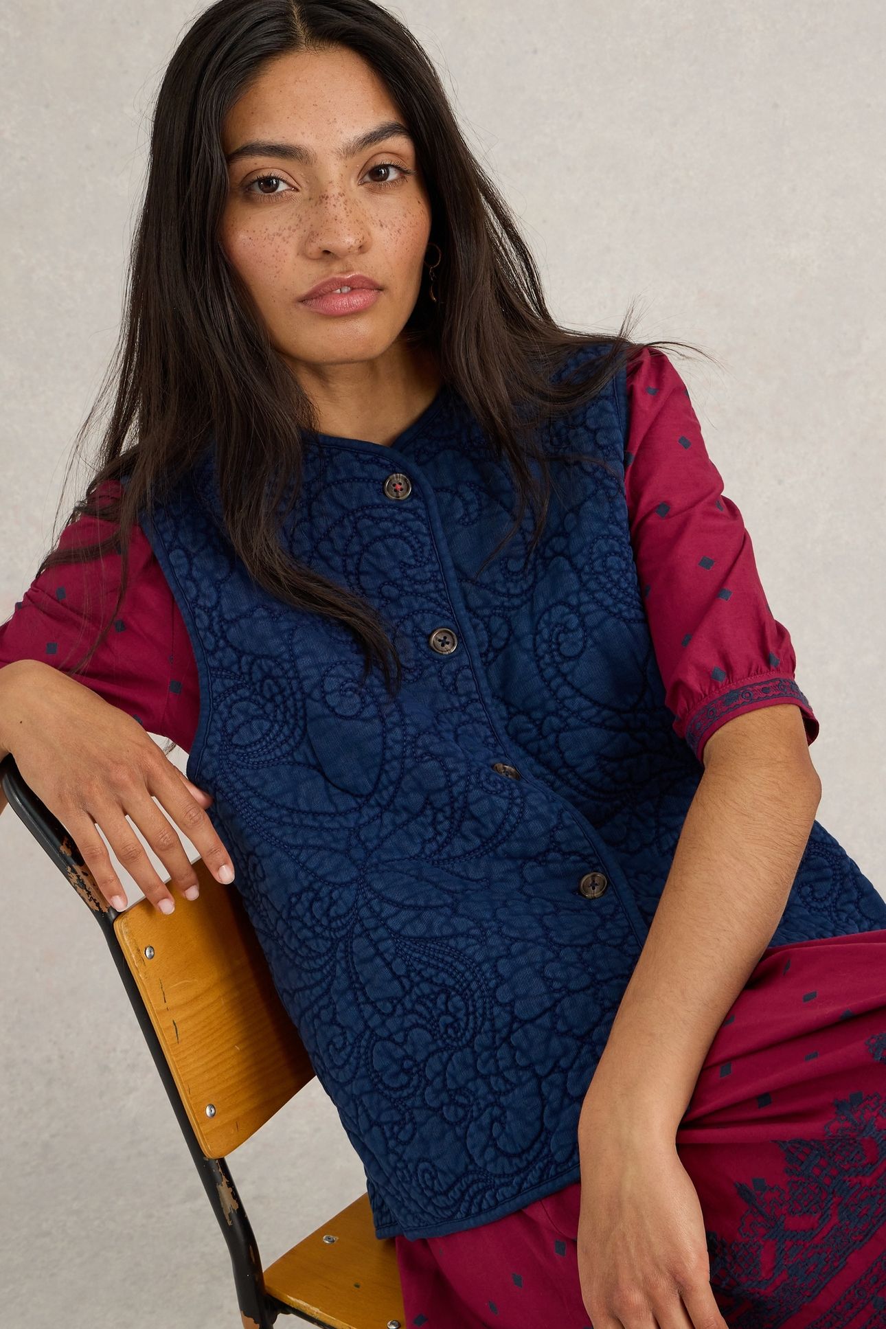 DENNIE EMBROIDERED GILET DENIM MULTI 6