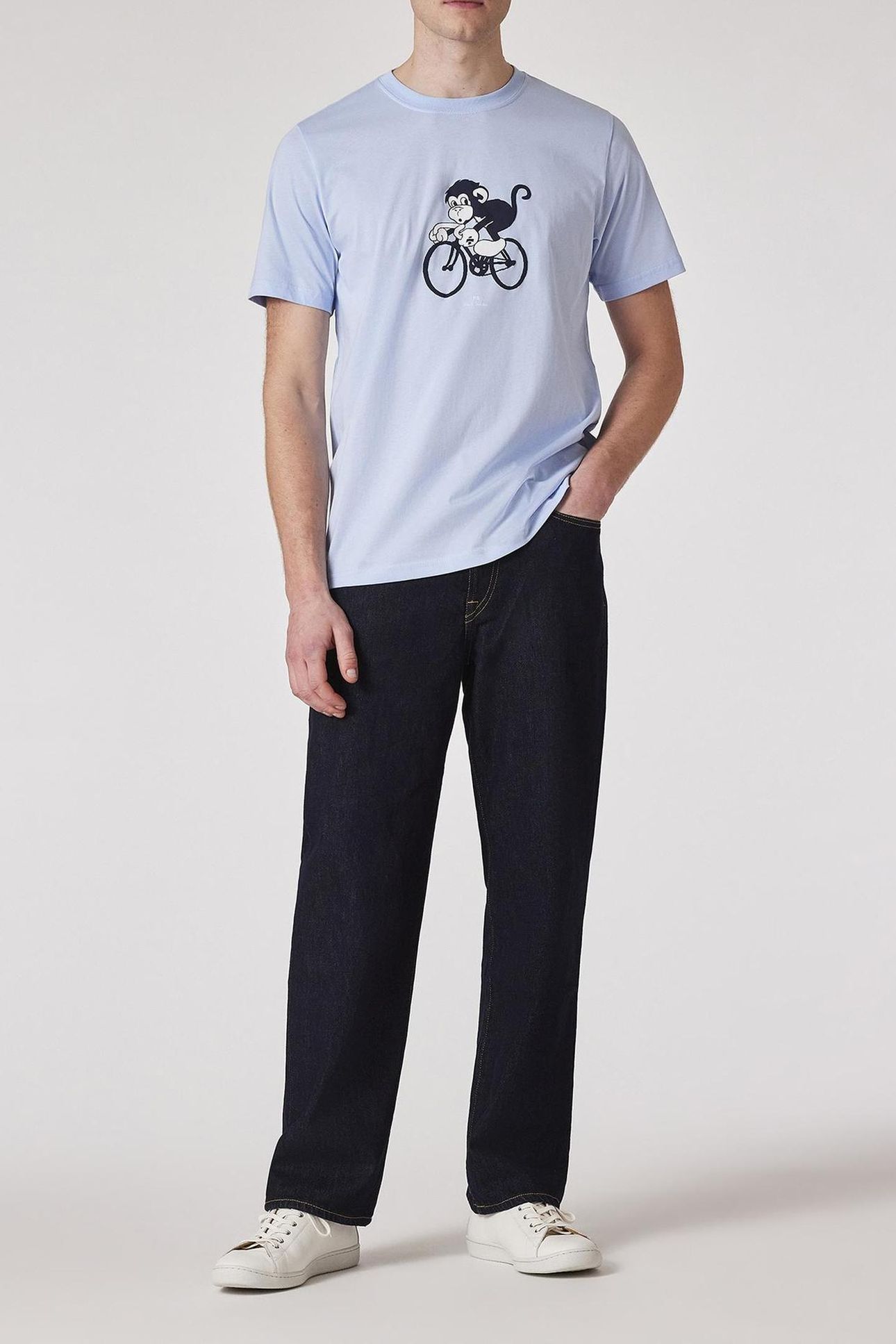 MENS REG FIT TSHIRT BIKE MONKEY LIGHT BLUE 2