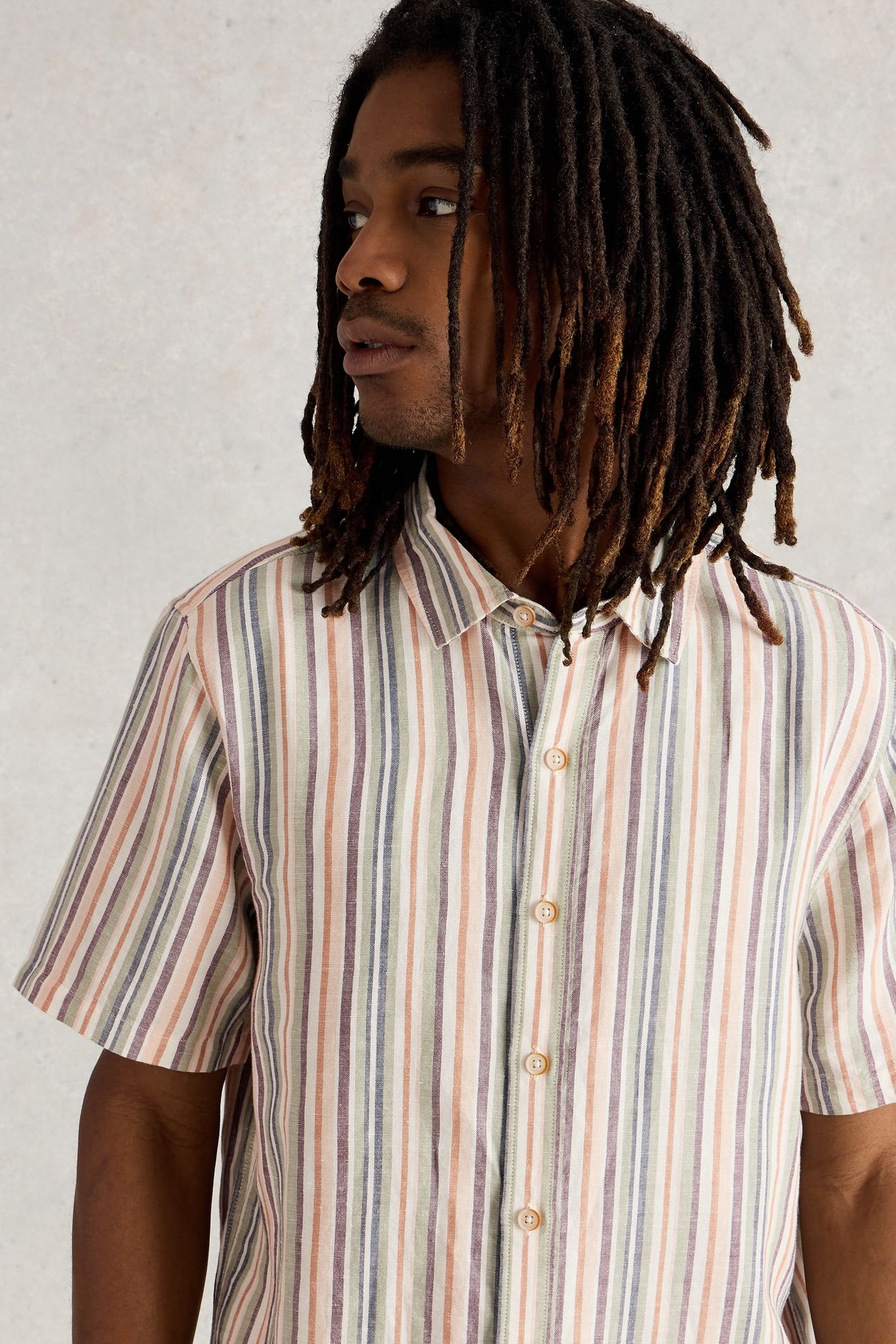 KESWICK SS STRIPE LINEN SHIRT GREEN MULTI 5