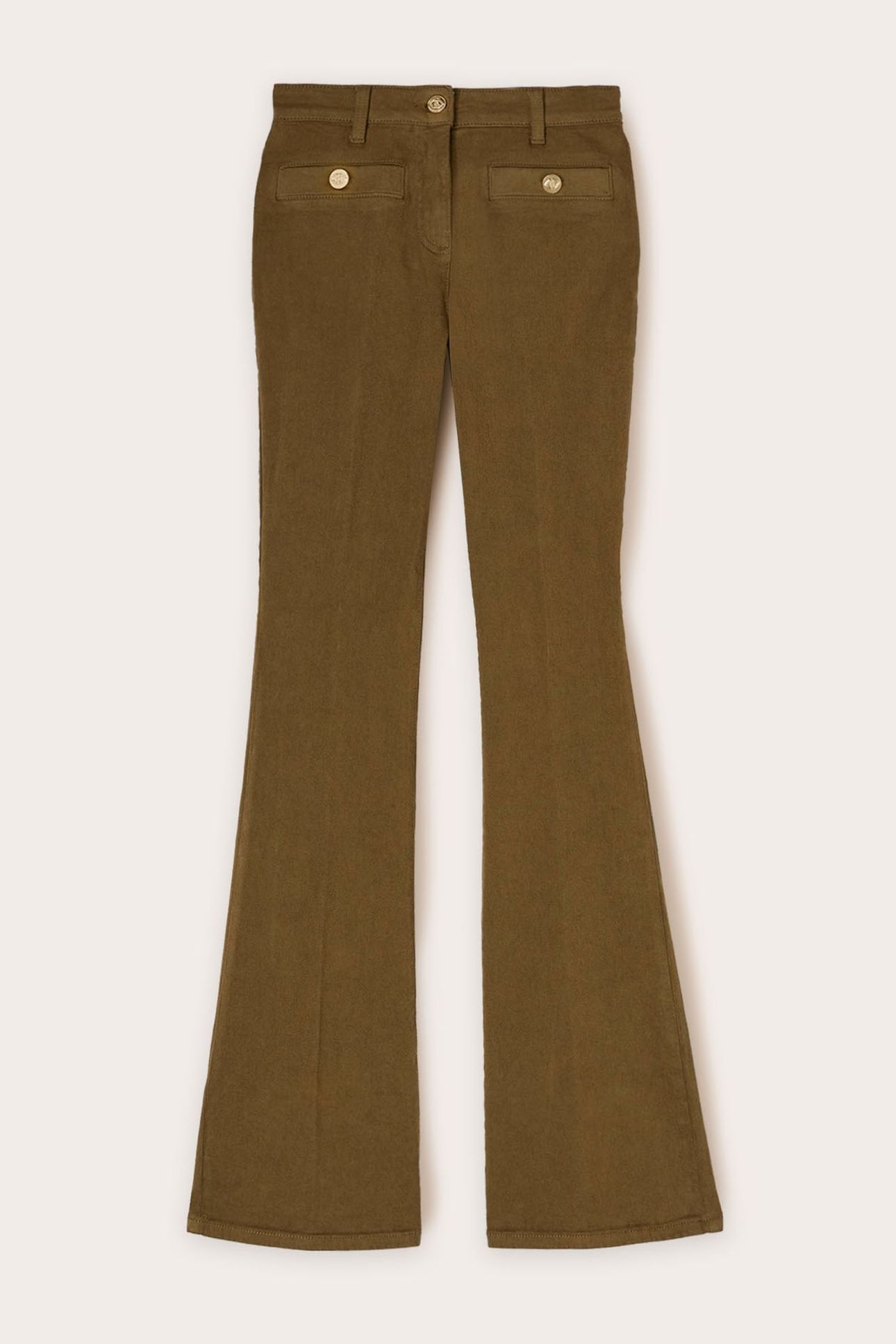 COTTON DRILL FLARE PANTS MILITARY GREEN 4