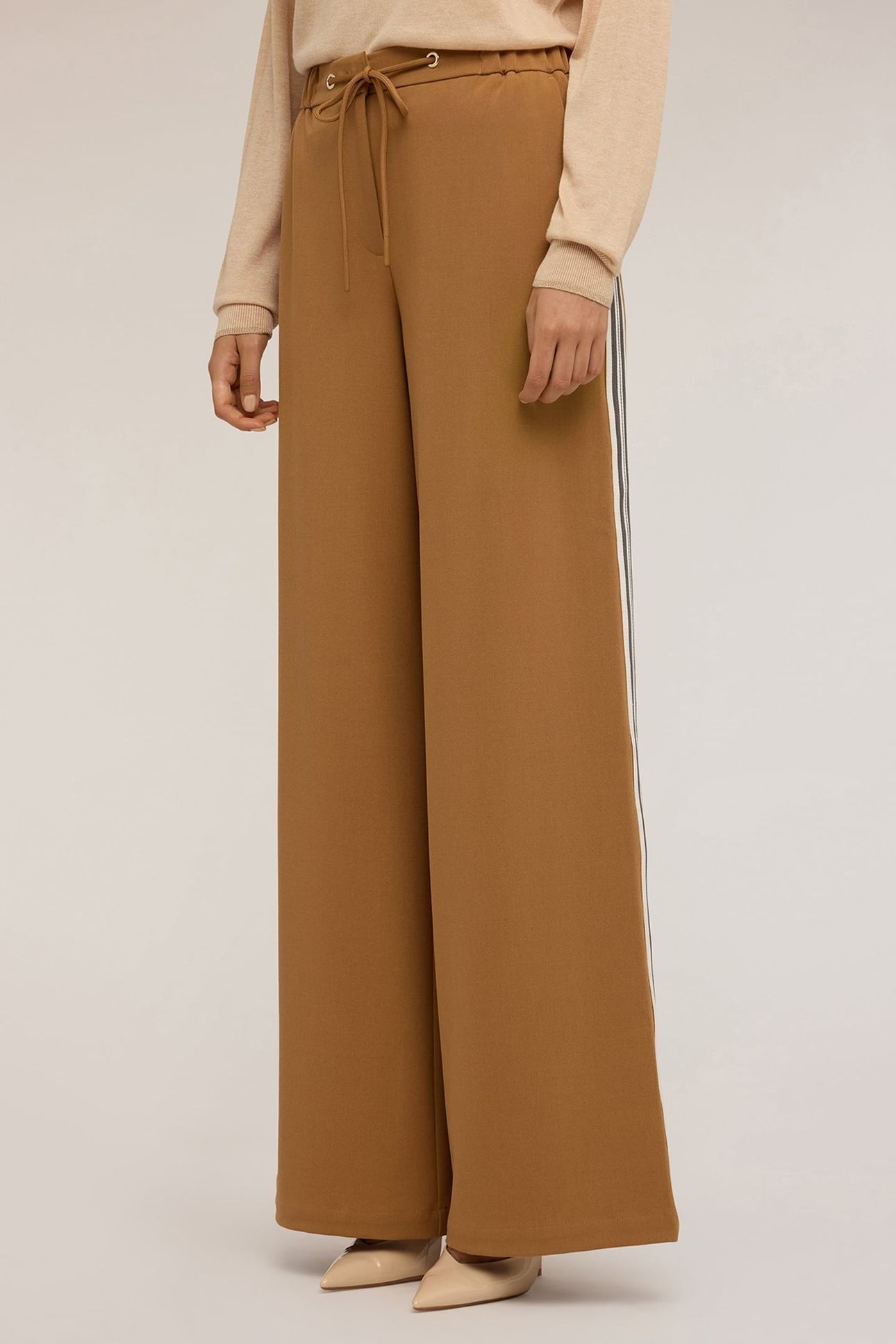 PALAZZO PANTS WITH SIDE STRIPE BROWN 2