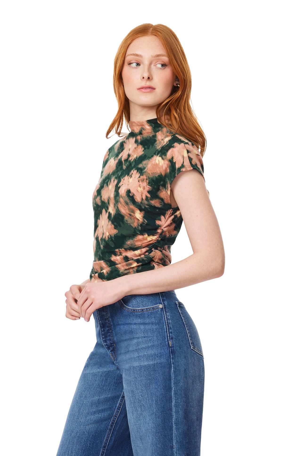 DOLMAN FUNNEL NECK TOP SCARAB BLURRED FLORAL 2