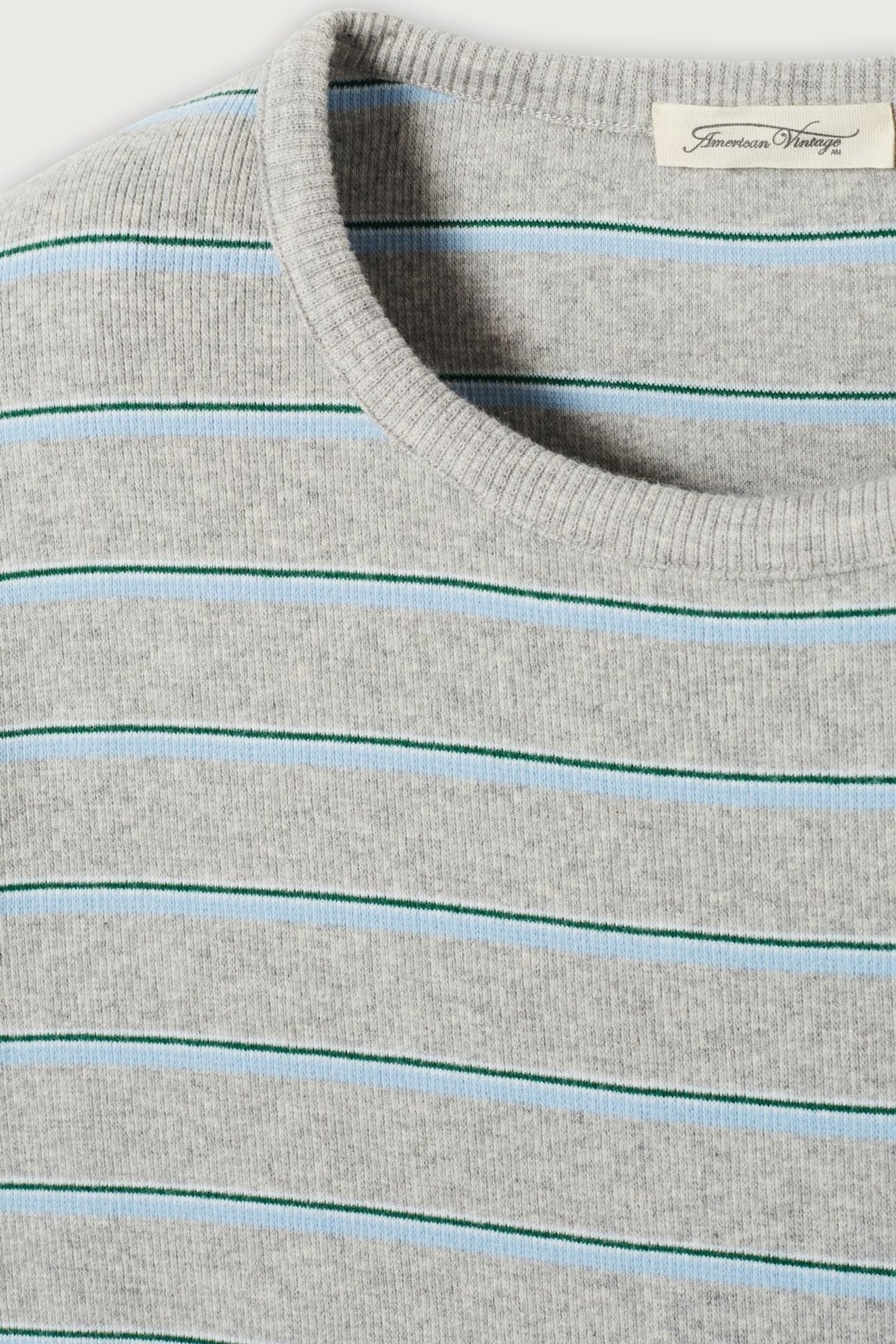 URYSTREET LONG-SLEEVE T-SHIRT GRIS CHINE RAYE VERT ET BLEU 5