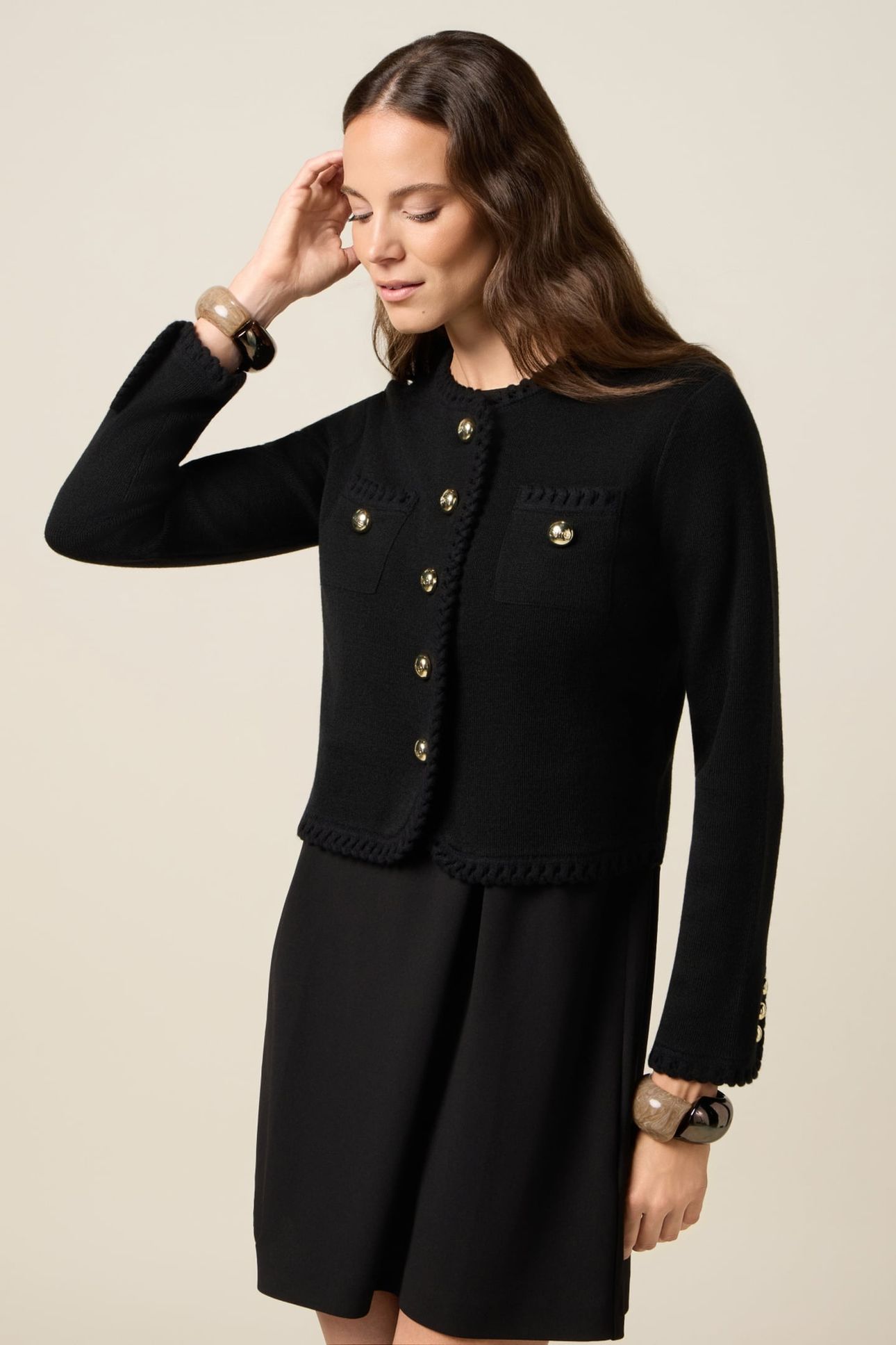 KNITTED JACKET WITH WORKED EDGES BLACK 1