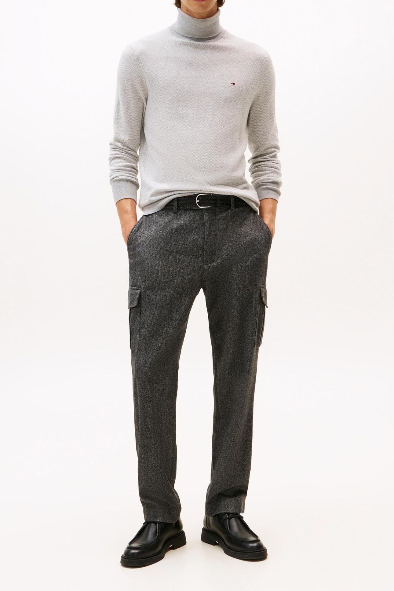 PIMA COTTON CASHMERE HERRINGBONE LIGHT GREY HEATHER/IVORY PE 2