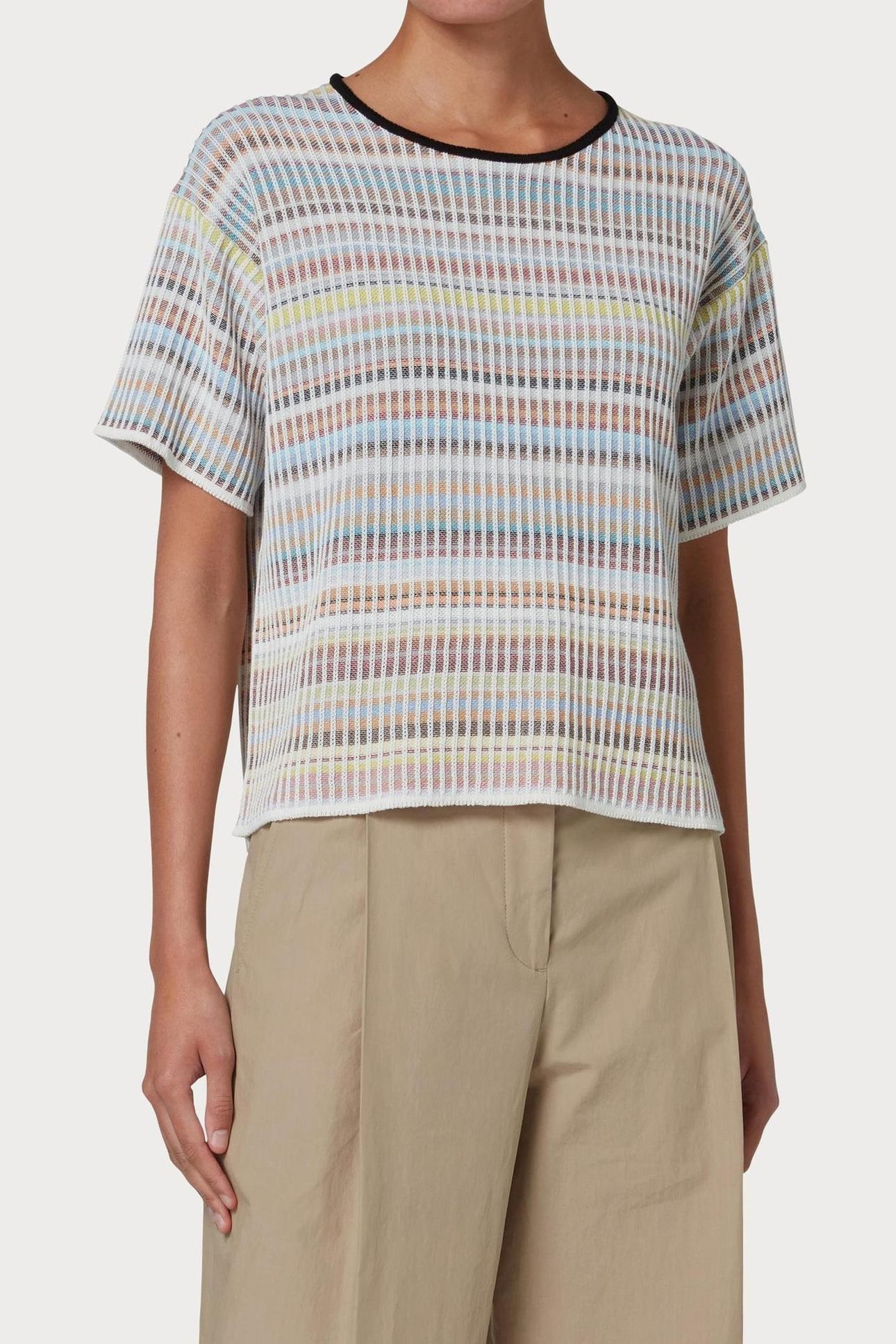 WOMENS KNITTED SS TOP CREW NECK MULTI COLOURED 2