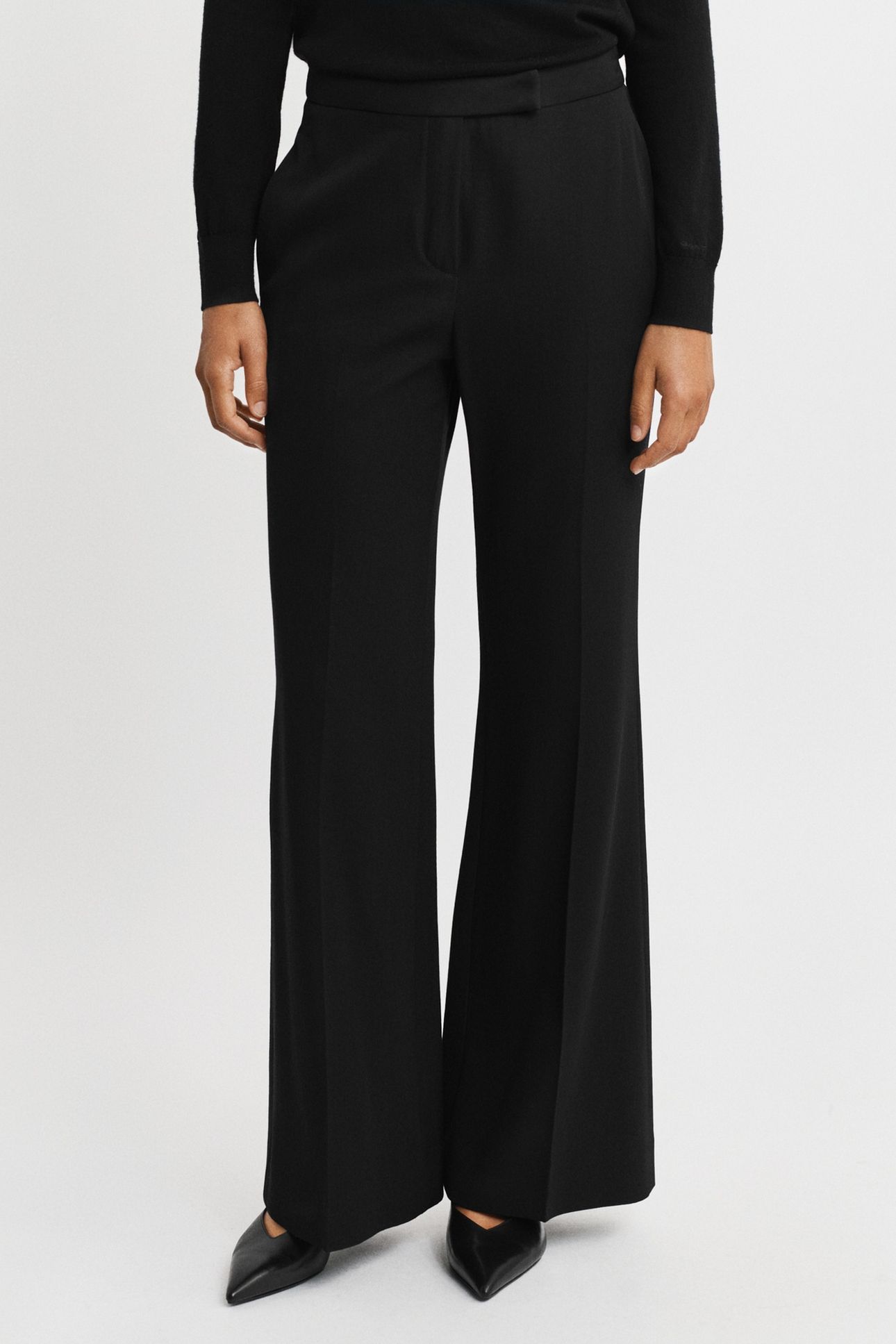 WOOL BLEND FLARE TUXEDO PANTS BLACK 4