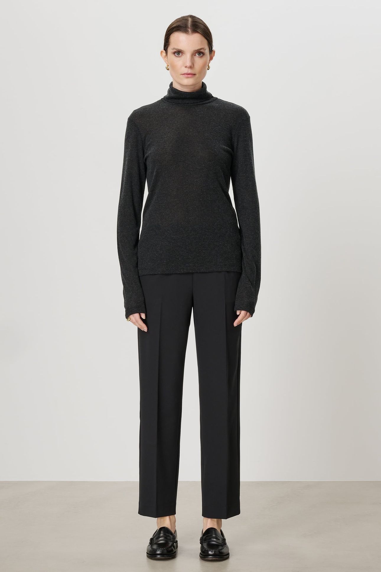 PALMER ROLL NECK TOP CHARCOAL 1