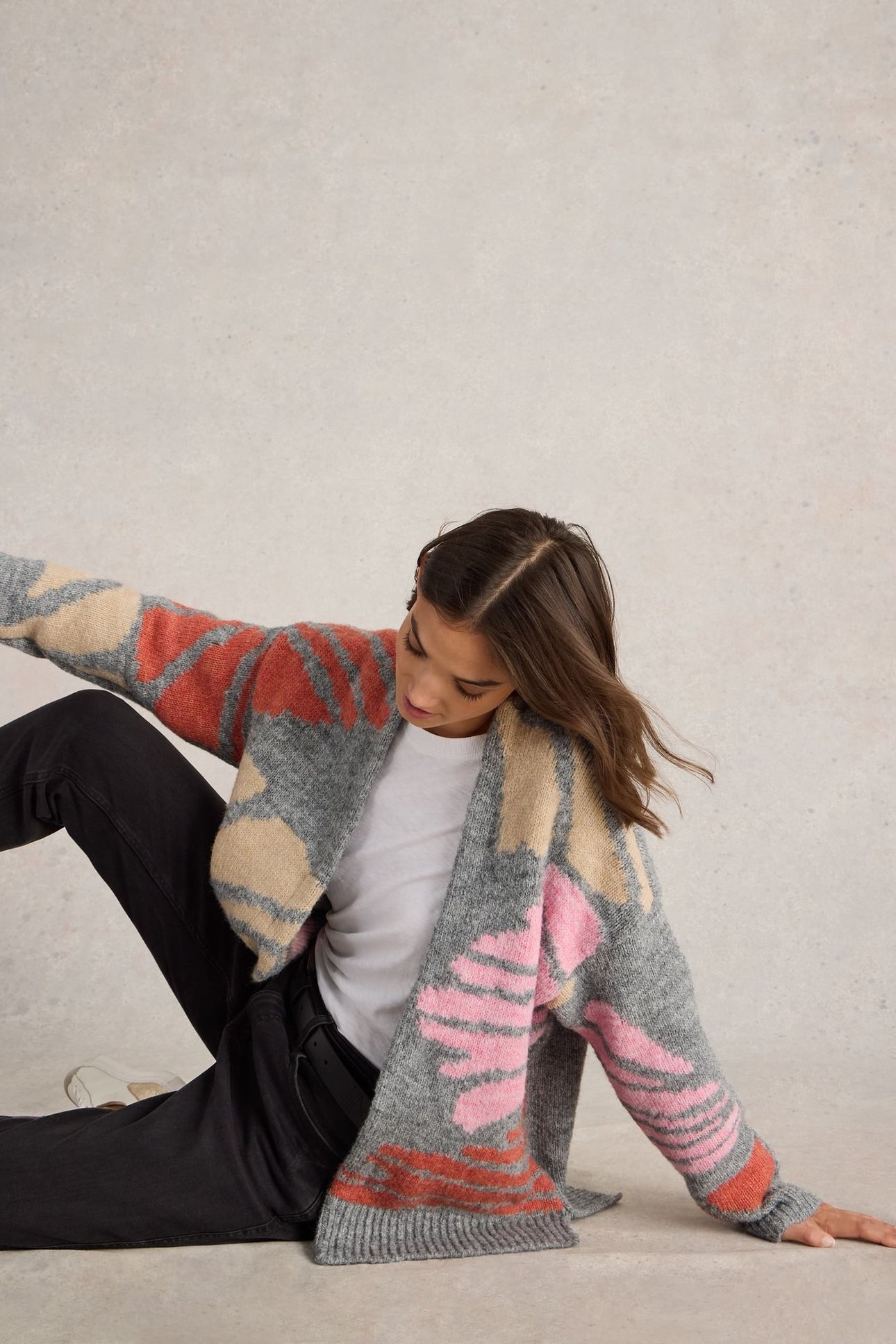 LOUISA LONGLINE CARDI GREY MULTI 6
