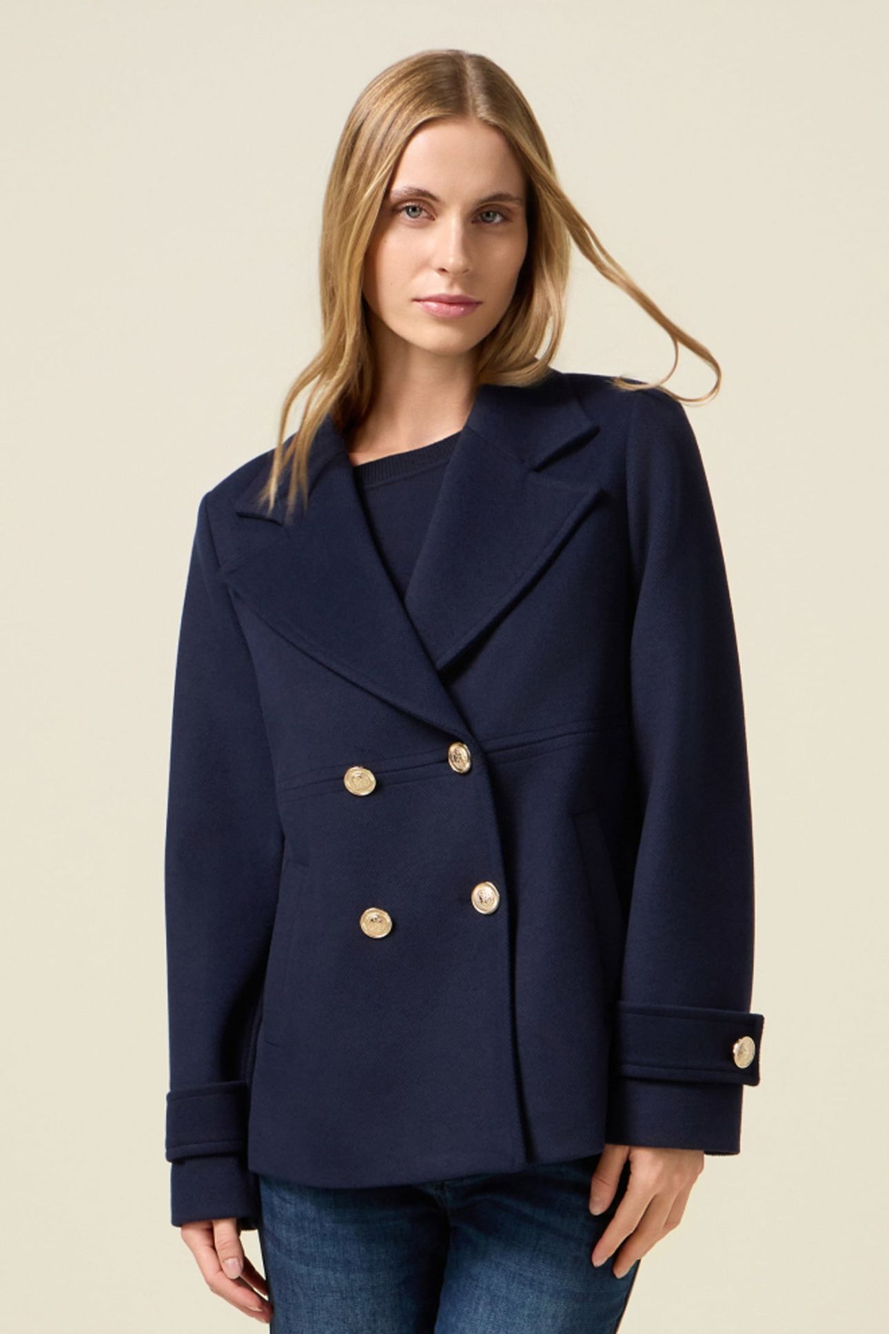 DOUBLE-BREASTED COAT IN DRAP BLUE 1