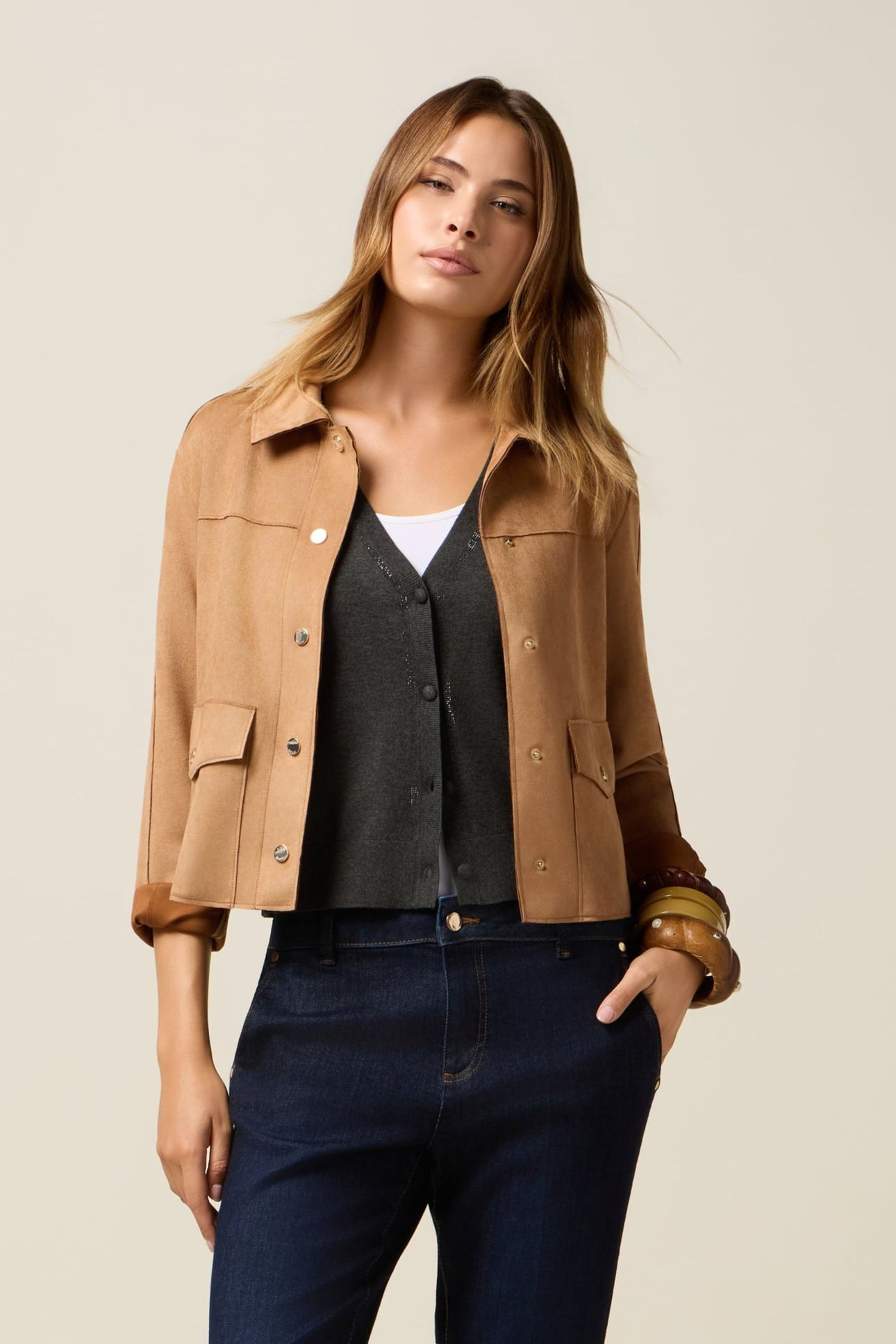 SHORT JACKET IN SOFT FABRIC BROWN 1