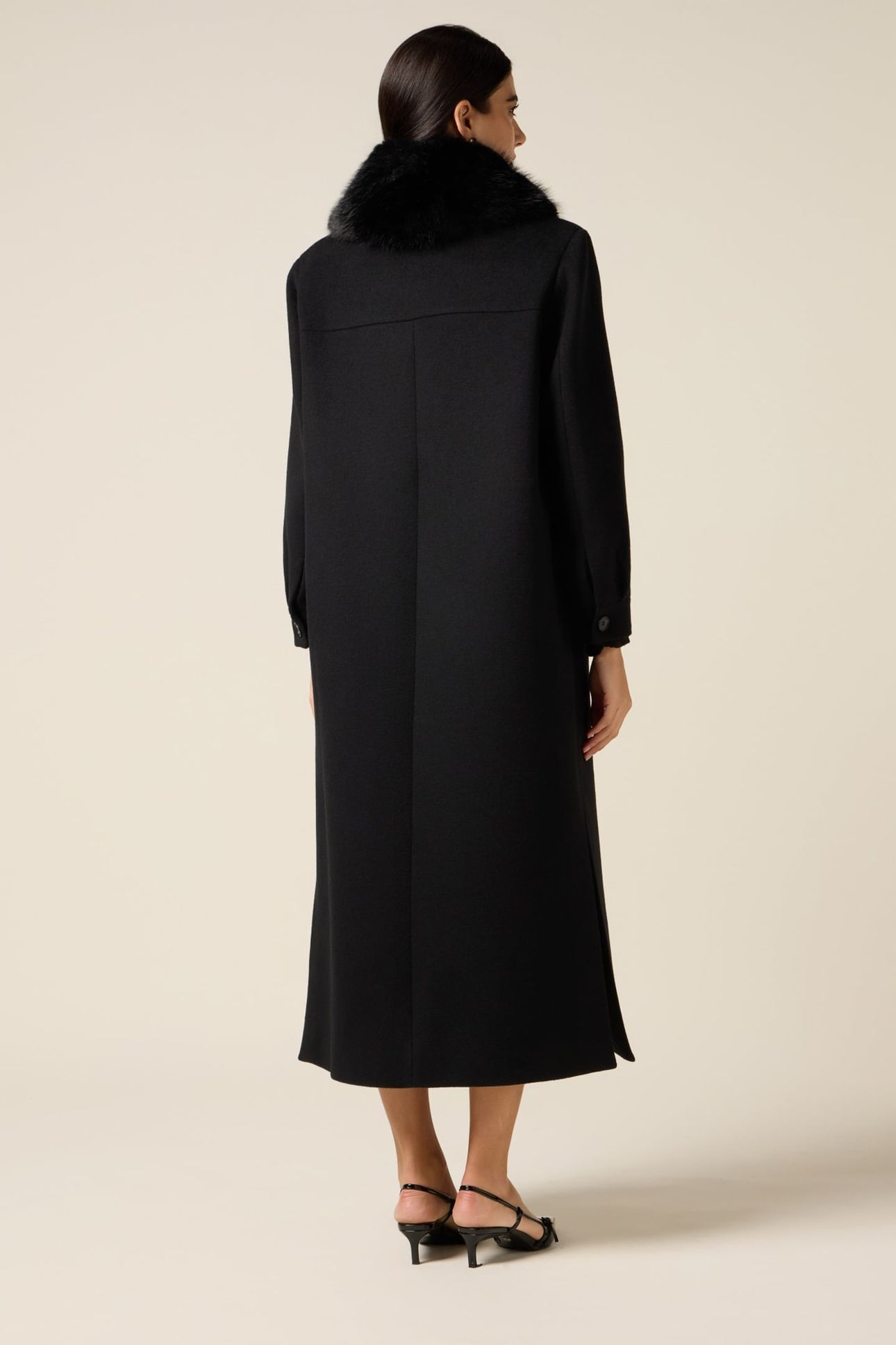 LONG MIXED WOOL COAT WITH FURRY COLLAR BLACK 2