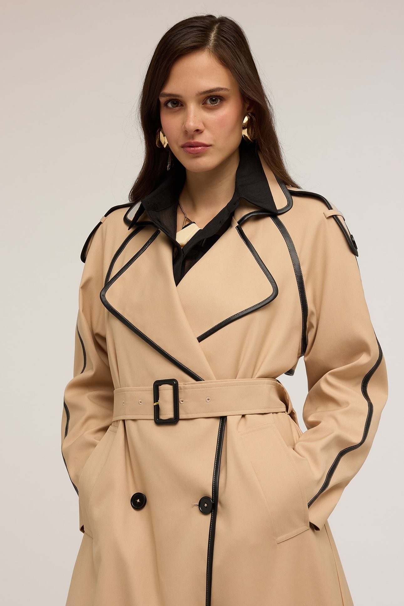 DOUBLE-BREASTED TRENCH COAT WITH TRIMMINGS BEIGE 5