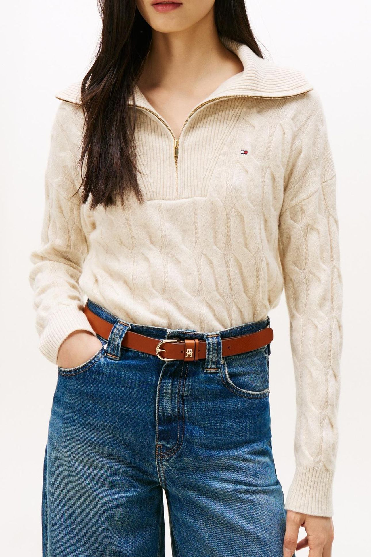 SOFT WOOL CABLE 1/2 ZIP HEATHER OATMILK 1