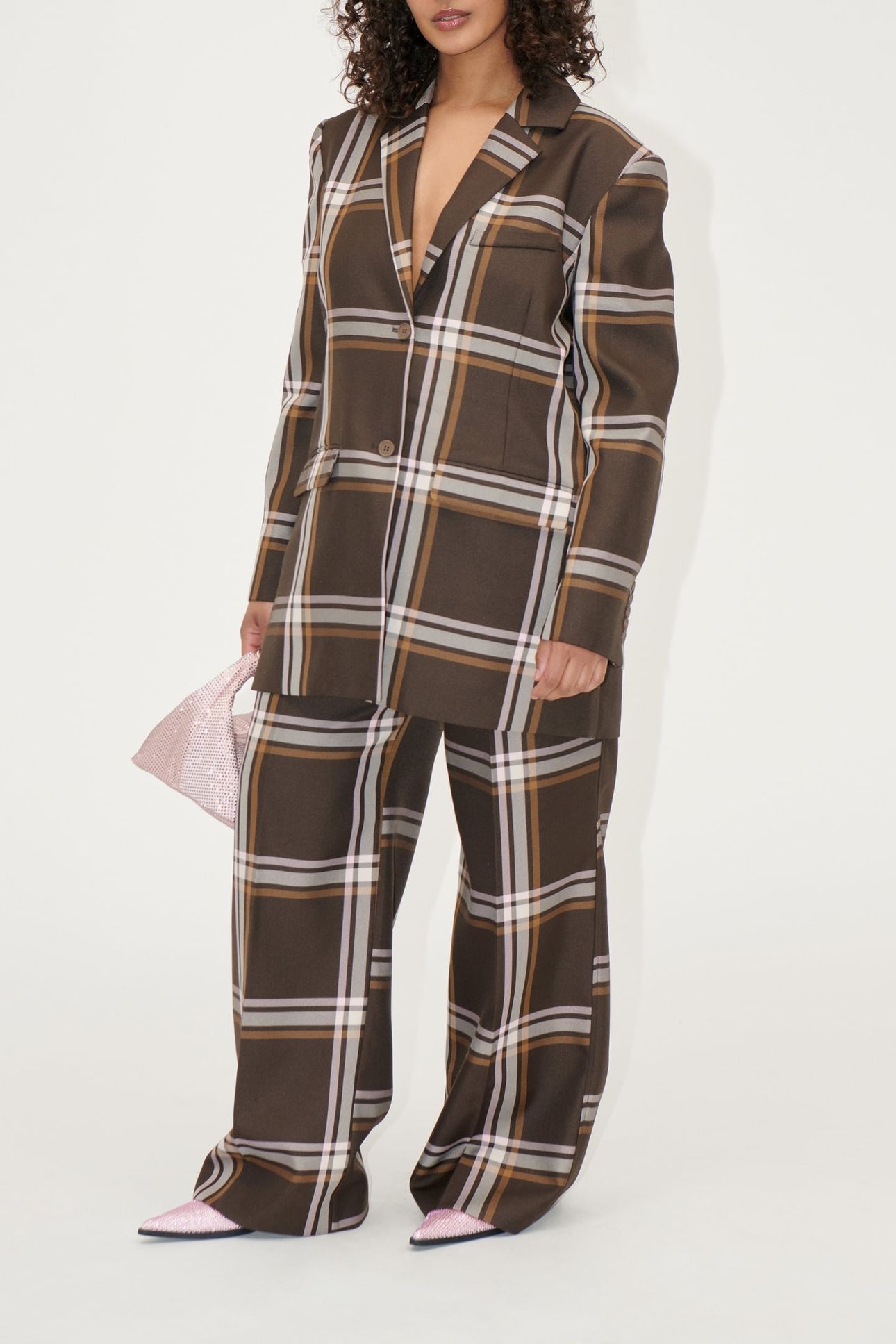 FRONT PLEAT LONG STRAIGHT PANTS WEAVED CHECKS 3